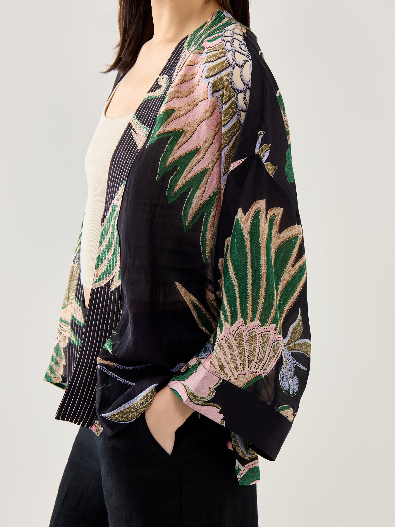 Crane Short Kimono Emerald