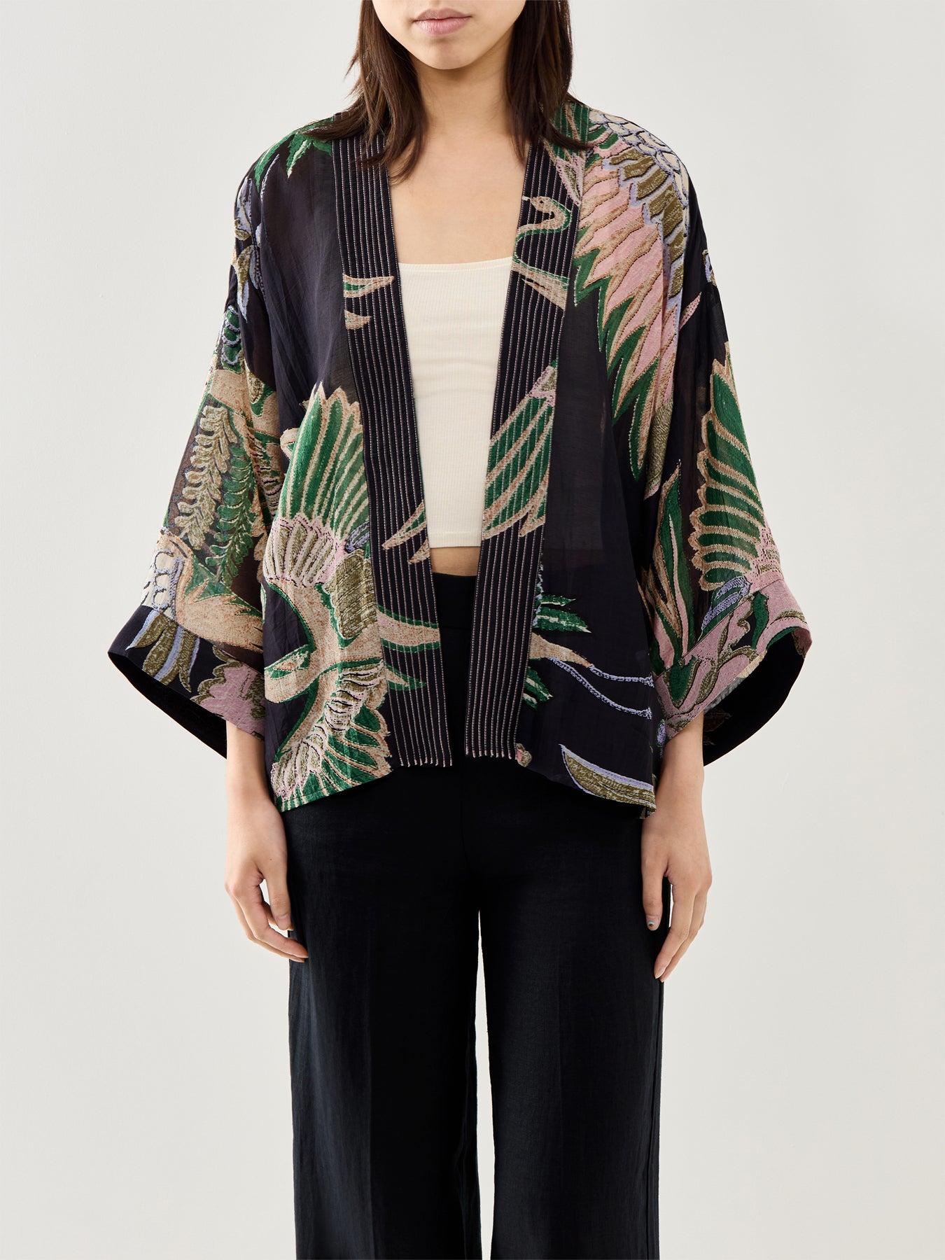 Crane Short Kimono Emerald