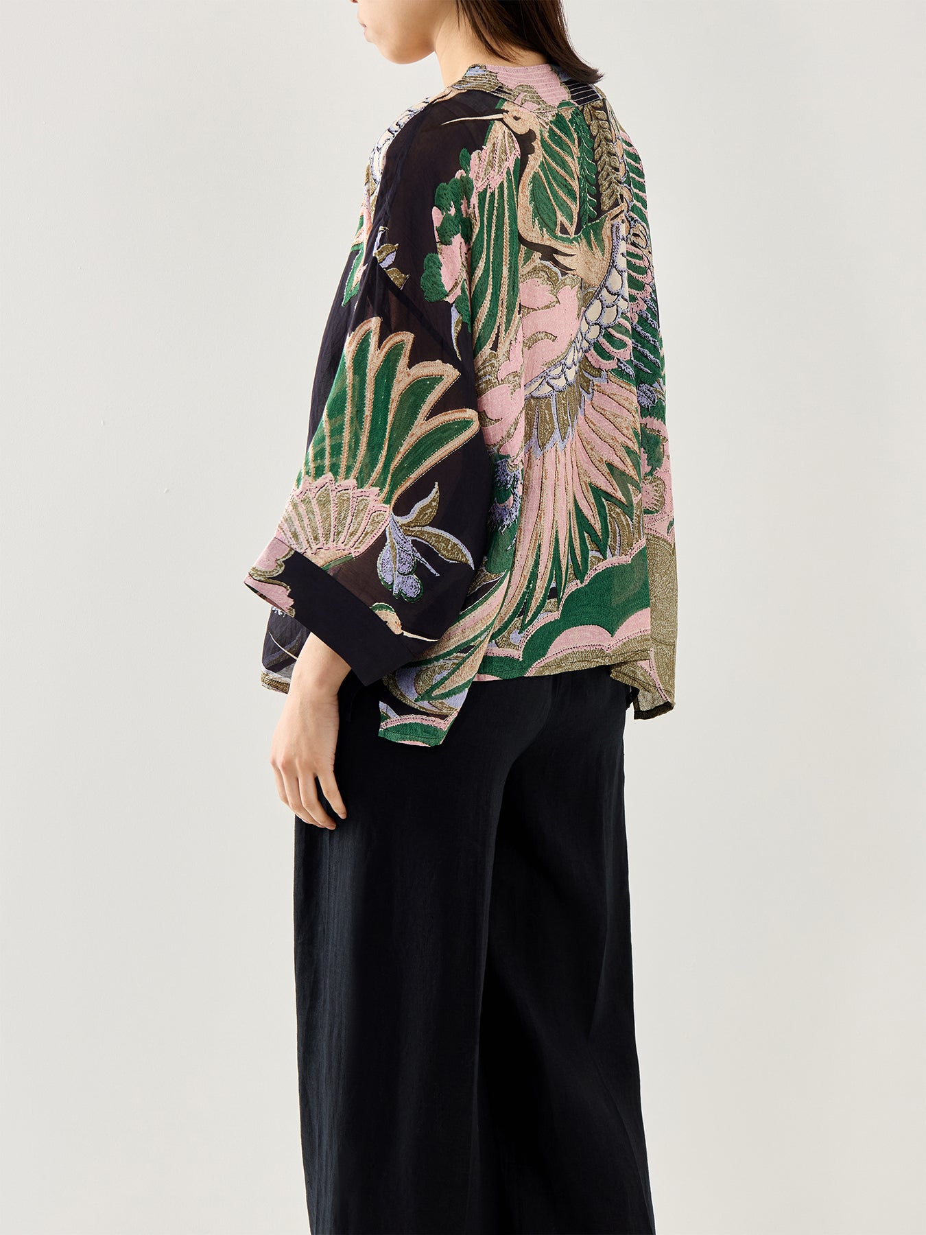 Crane Short Kimono Emerald