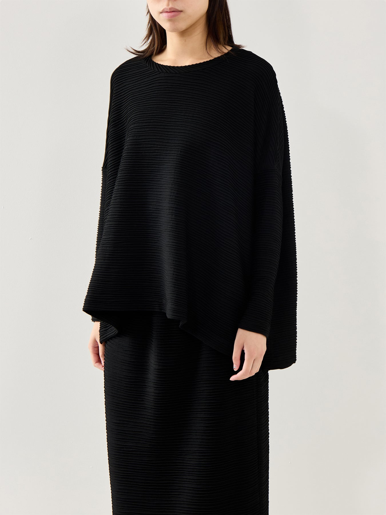 Textured Wave Viscose Jersey Top Black