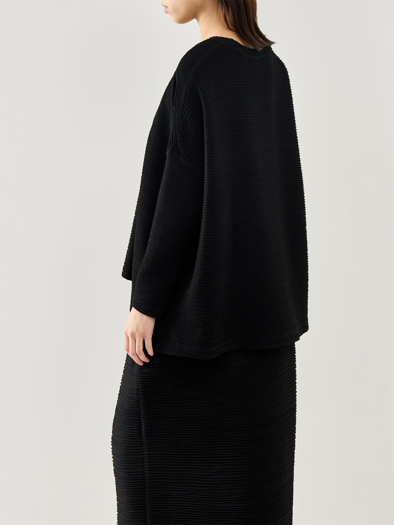 Textured Wave Viscose Jersey Top Black