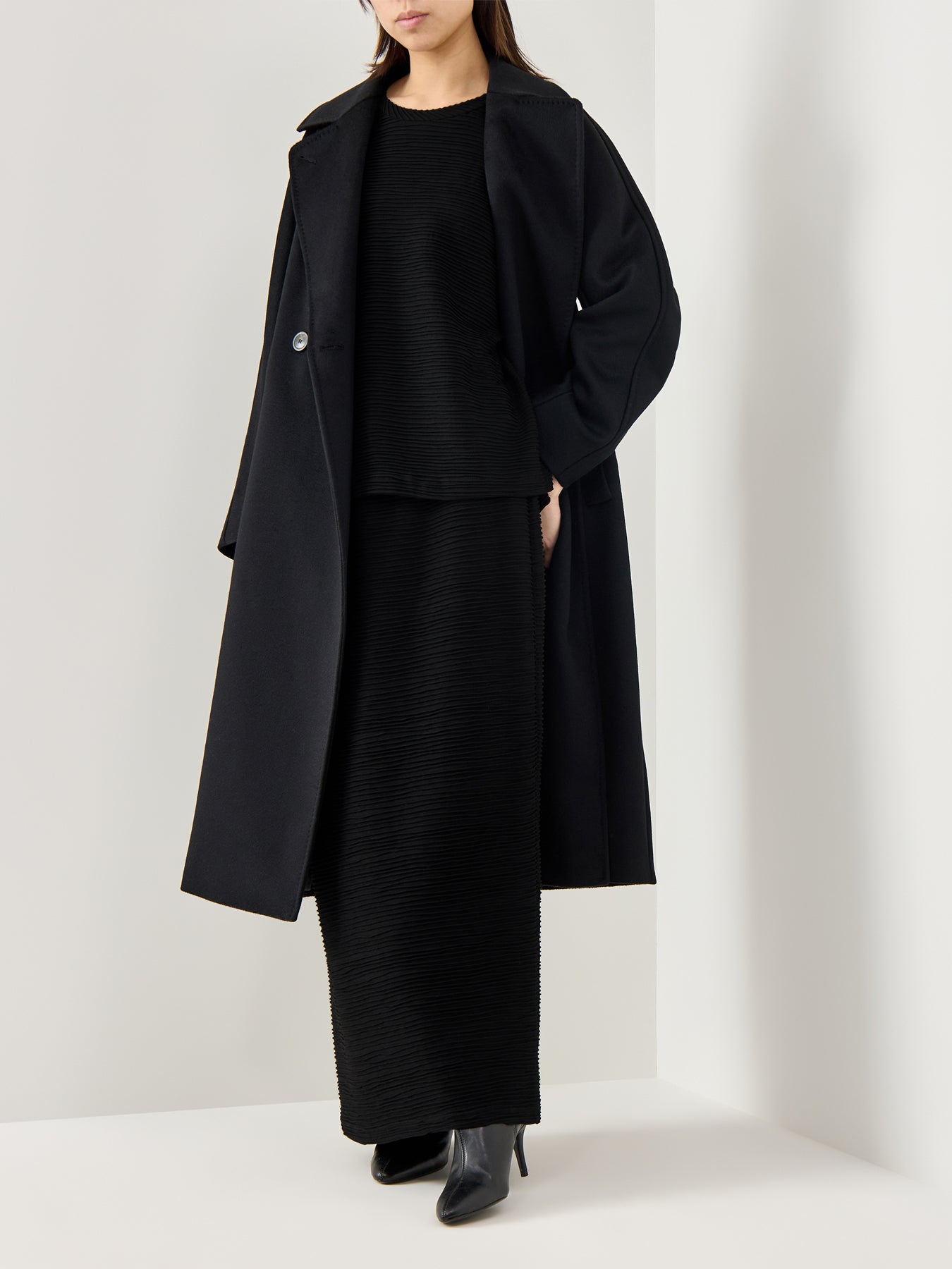 Textured Wave Viscose Jersey Skirt Black