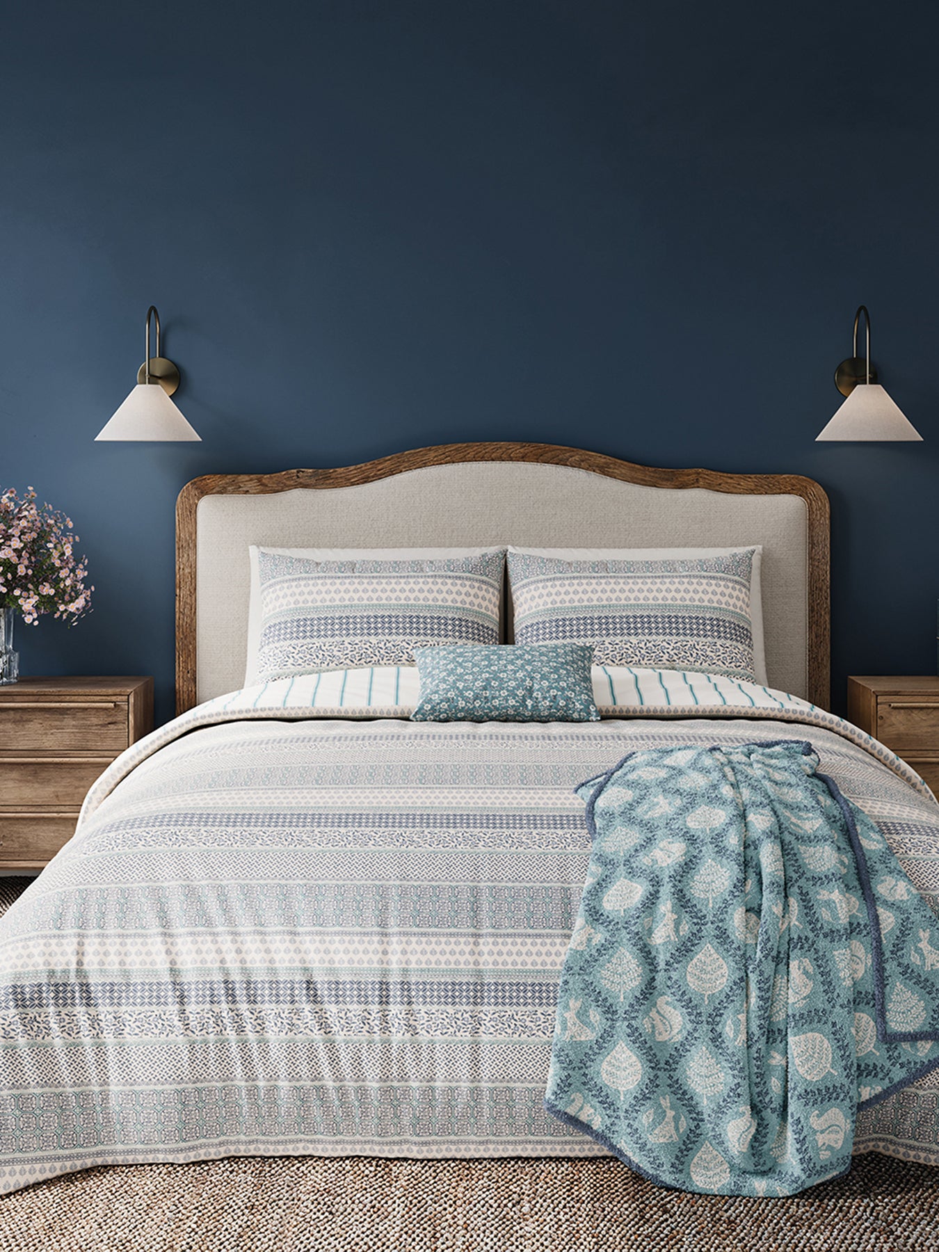 Blue/Teal Folk Stripe Cover Set King