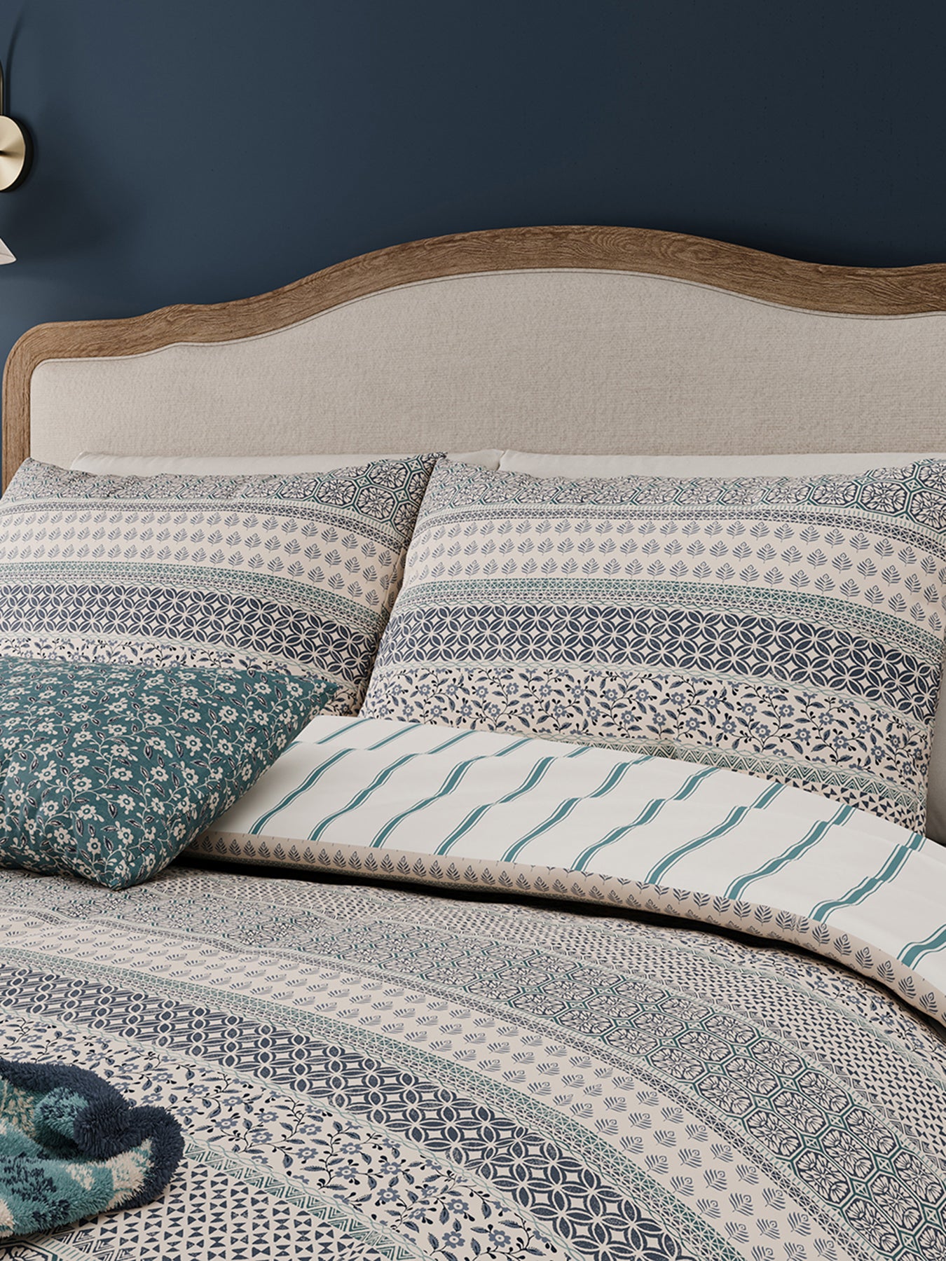 Blue/Teal Folk Stripe Cover Set Superking