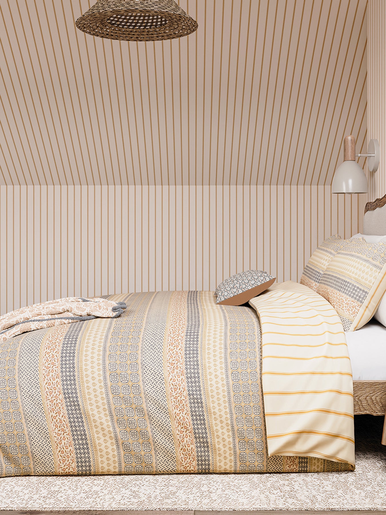 Graphite/Copper Folk Stripe Cover Set King