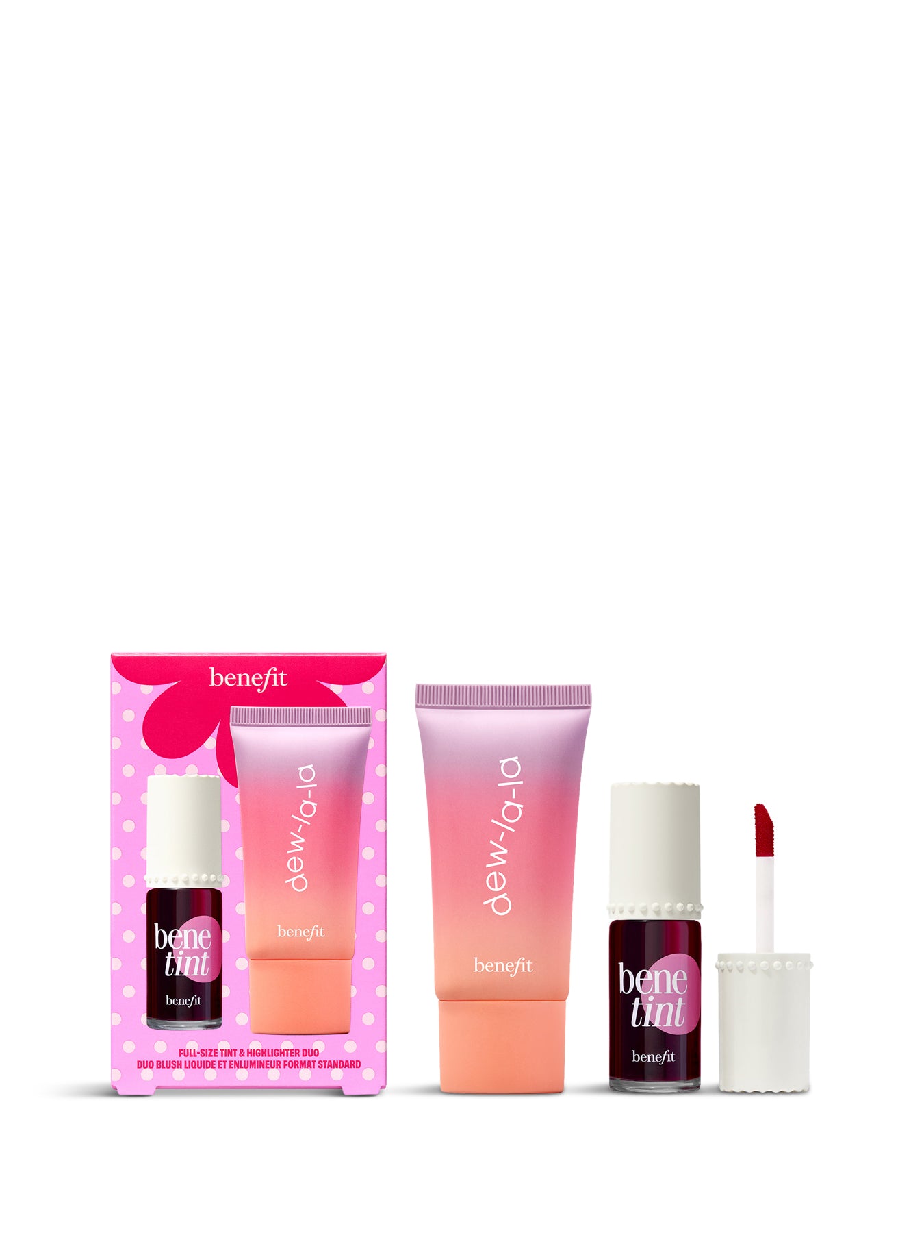 Dew the Benetint Rose Tinted Lip and Cheek Stain and Liquid Highlighter Duo