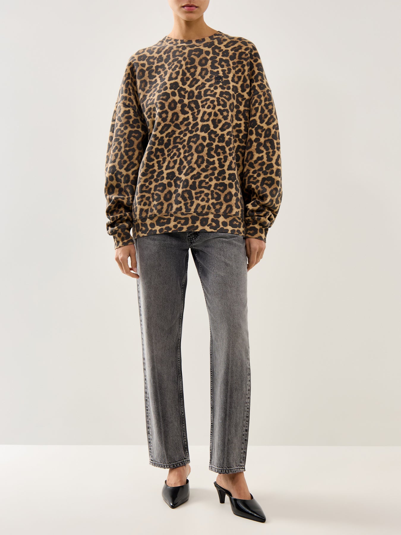 Miles Sweatshirt Black And Brown Leopard