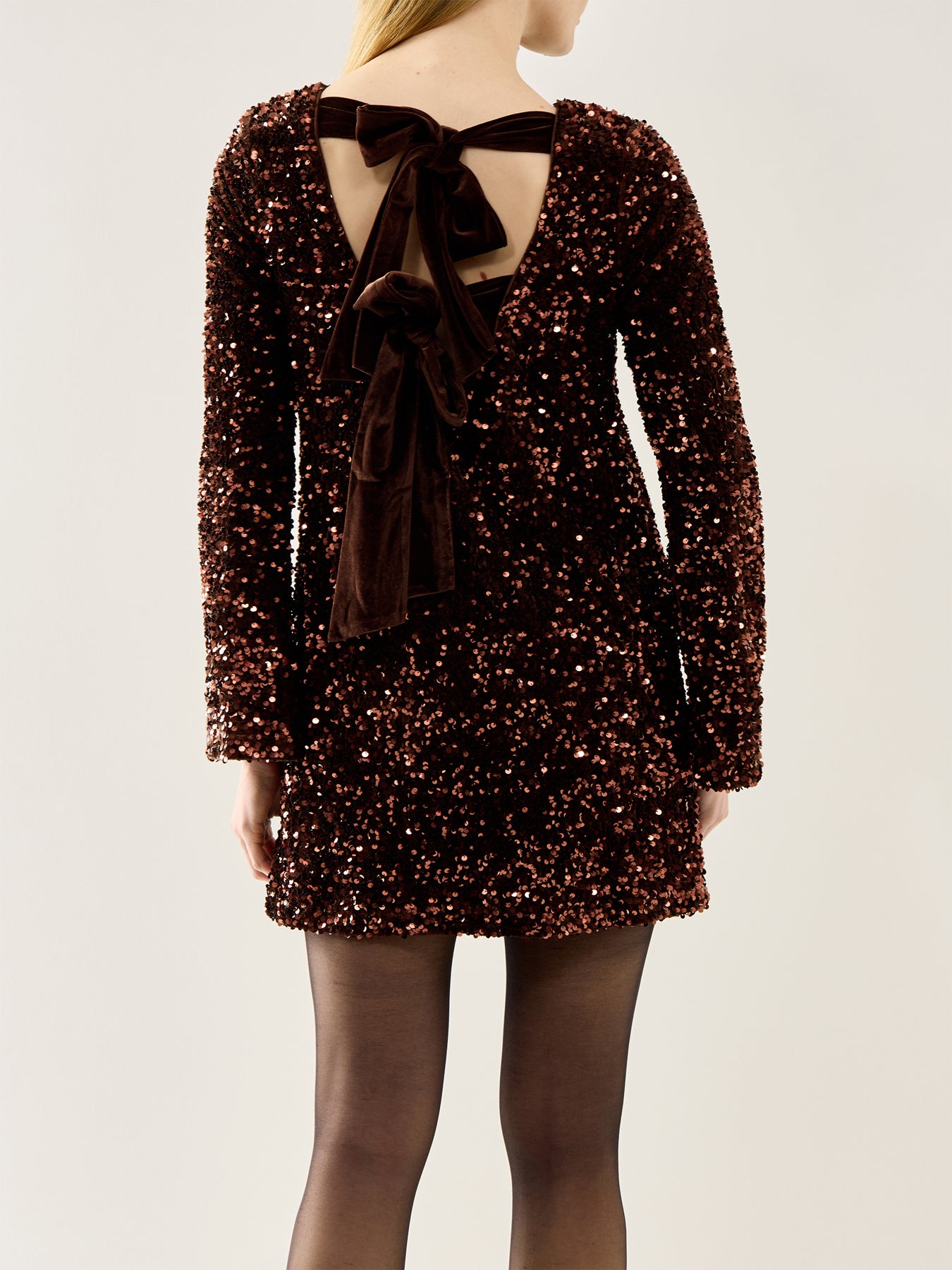 Bow Sequin Mini Dress Chocolate