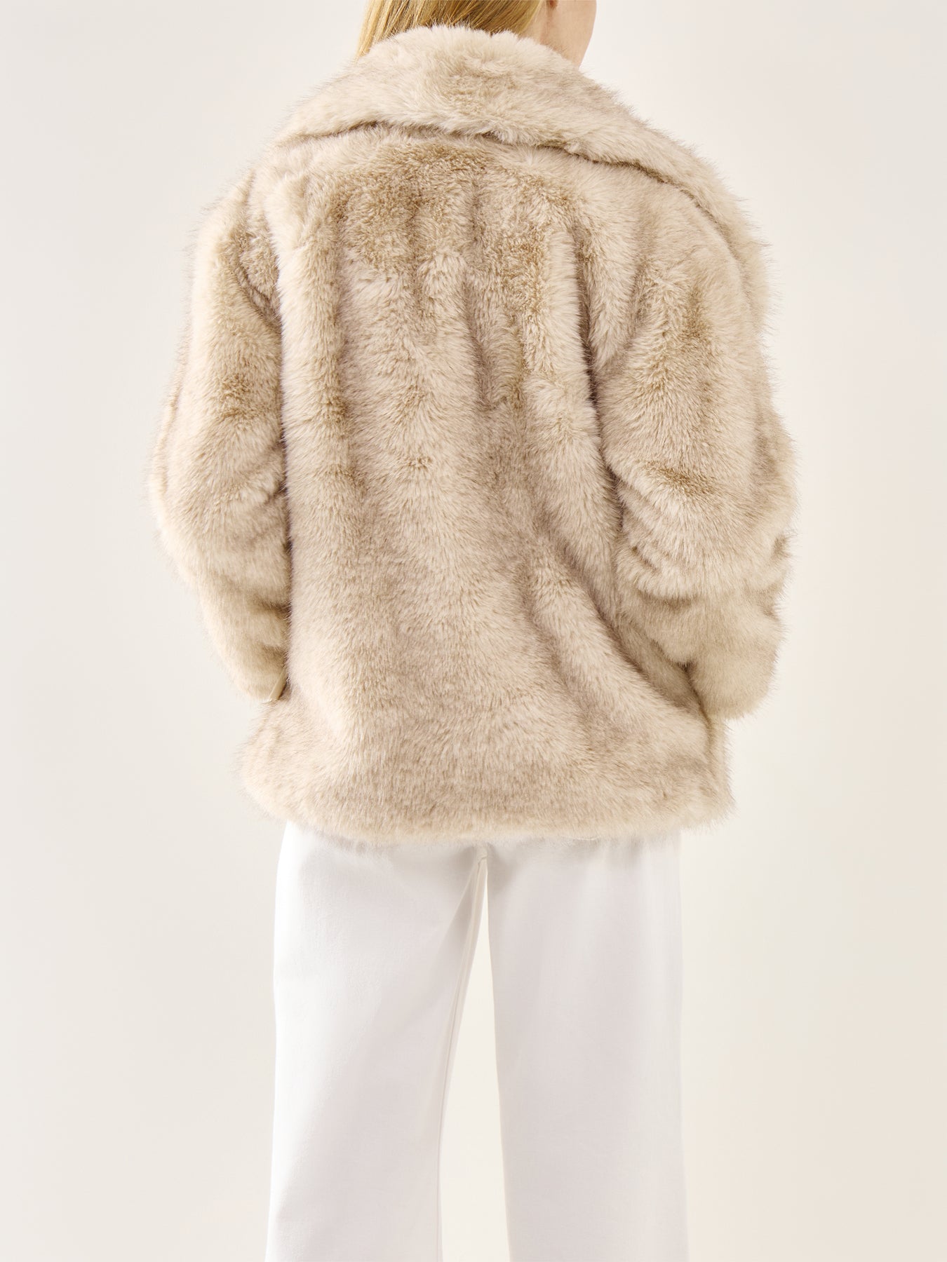 Agatha Exaggerated Collar Faux Fur Coat Beige Marl