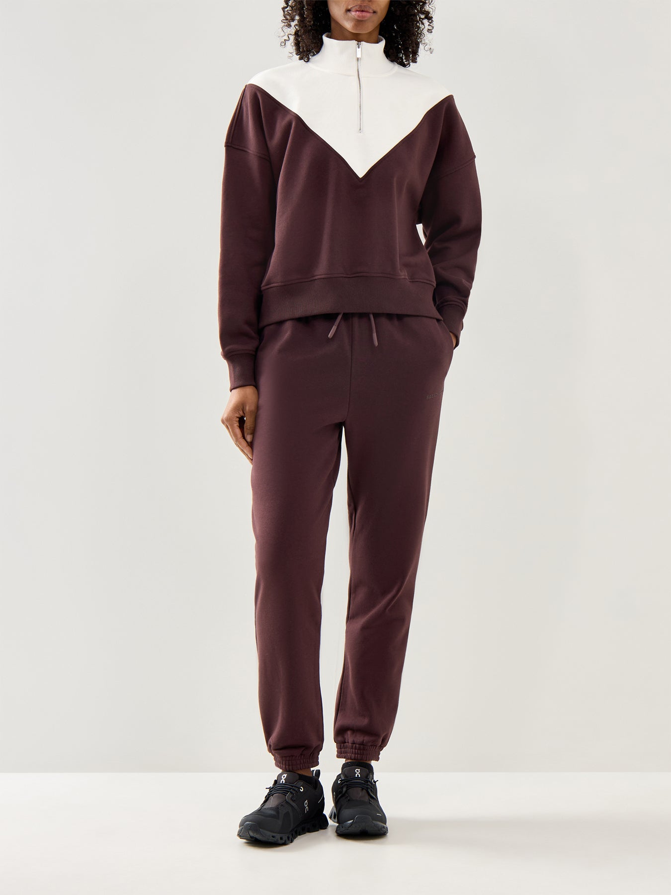 Revive Crop Half Zip Sweatshirt Sablebrown Lilywhite