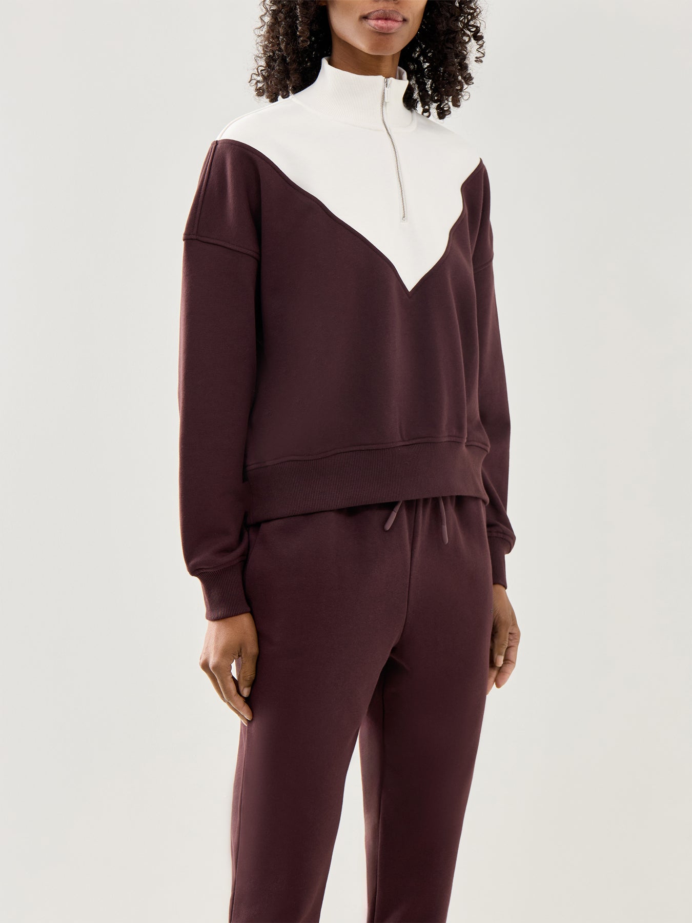 Revive Crop Half Zip Sweatshirt Sablebrown Lilywhite