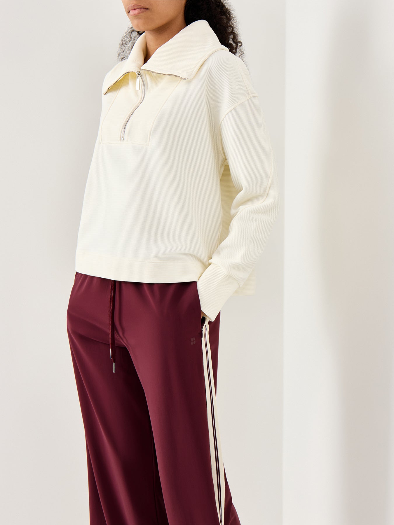 Peaceful Rib Half Zip Cropped Sweatshirt Lily White
