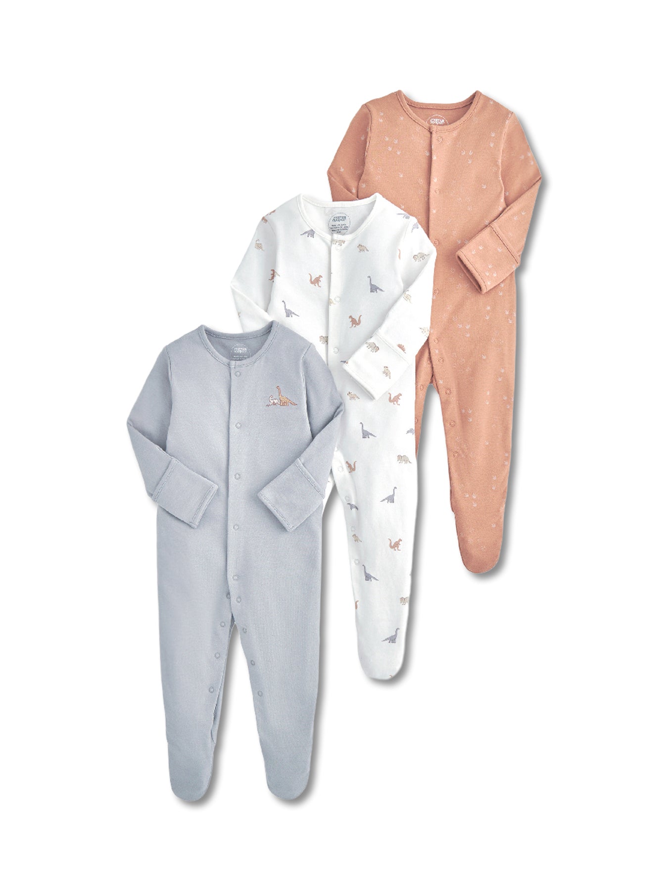 3 Pack Dino Print Sleepsuits Multi