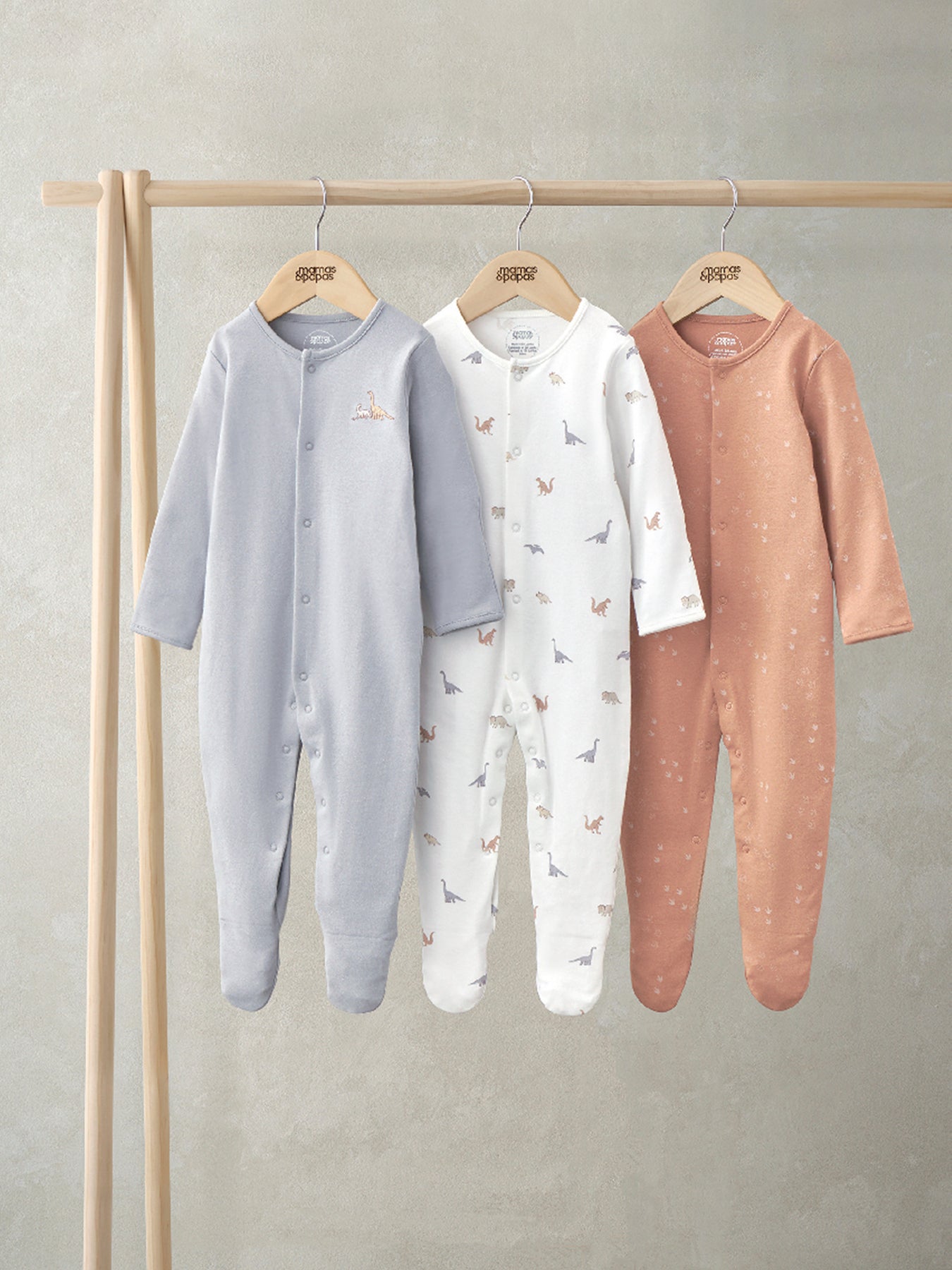 3 Pack Dino Print Sleepsuits Multi