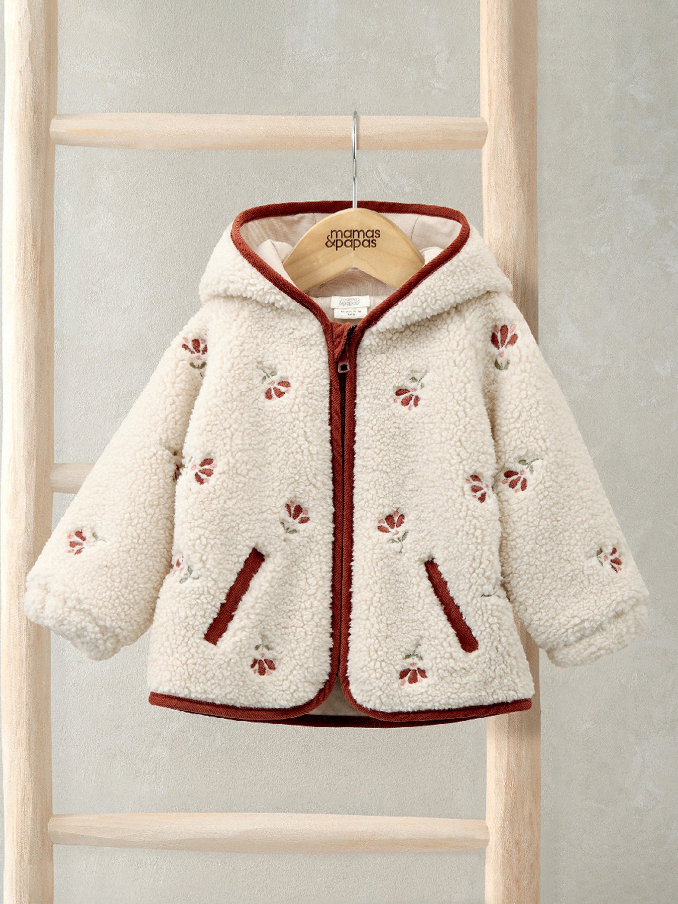 Embroidered Borg Jacket Cream