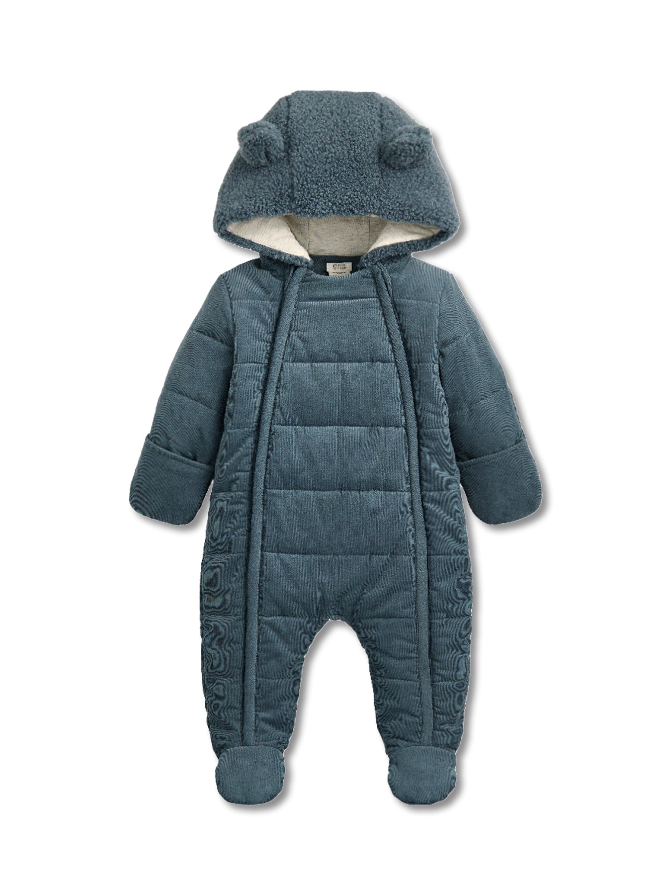 Blue Quilted Cord Pramsuit with Borg-Lined Hood