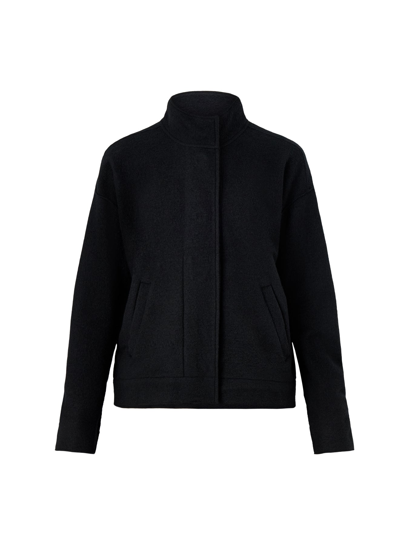 Stand Collar Jacket Pockets Black