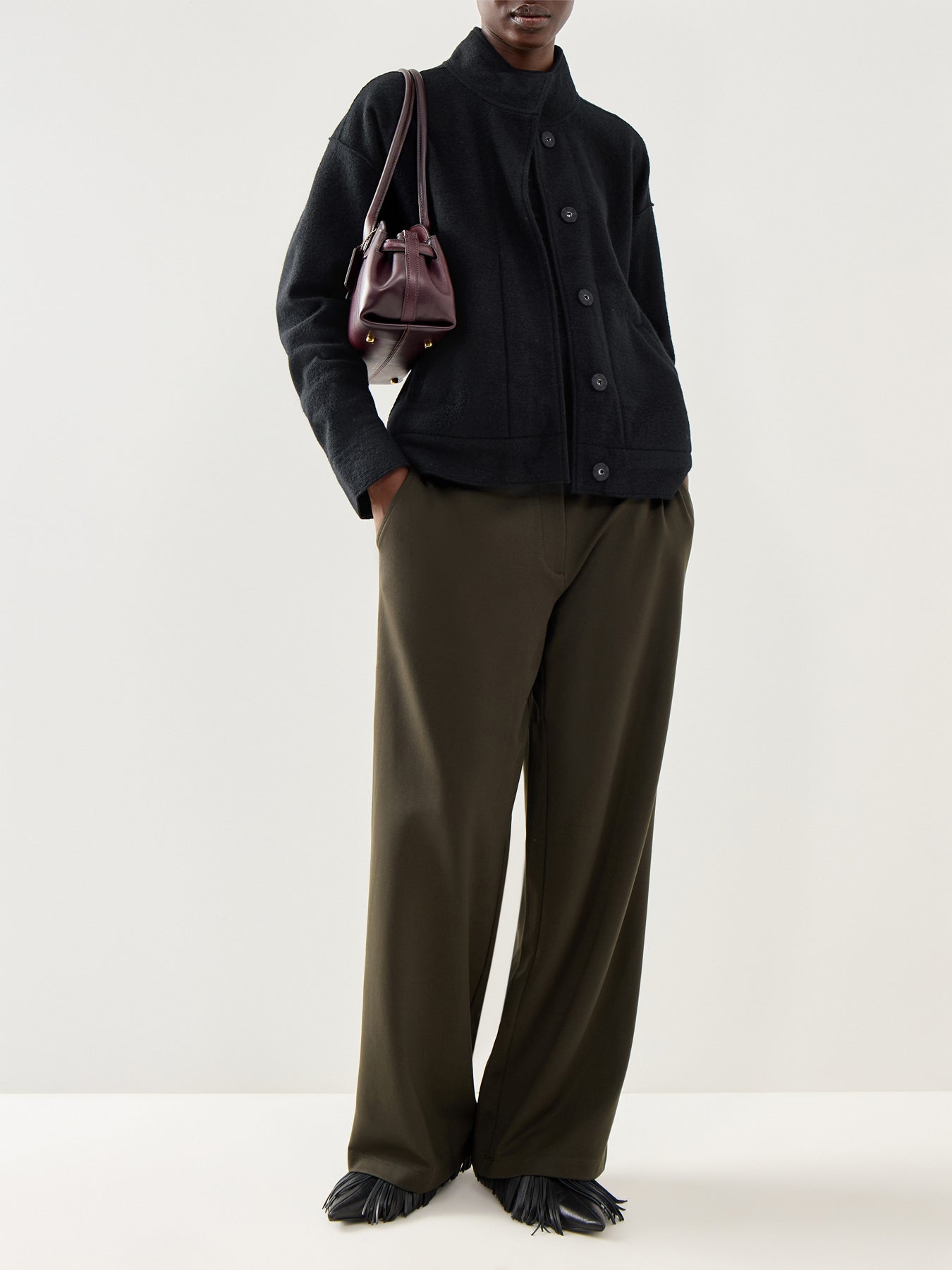 Stand Collar Jacket Pockets Black