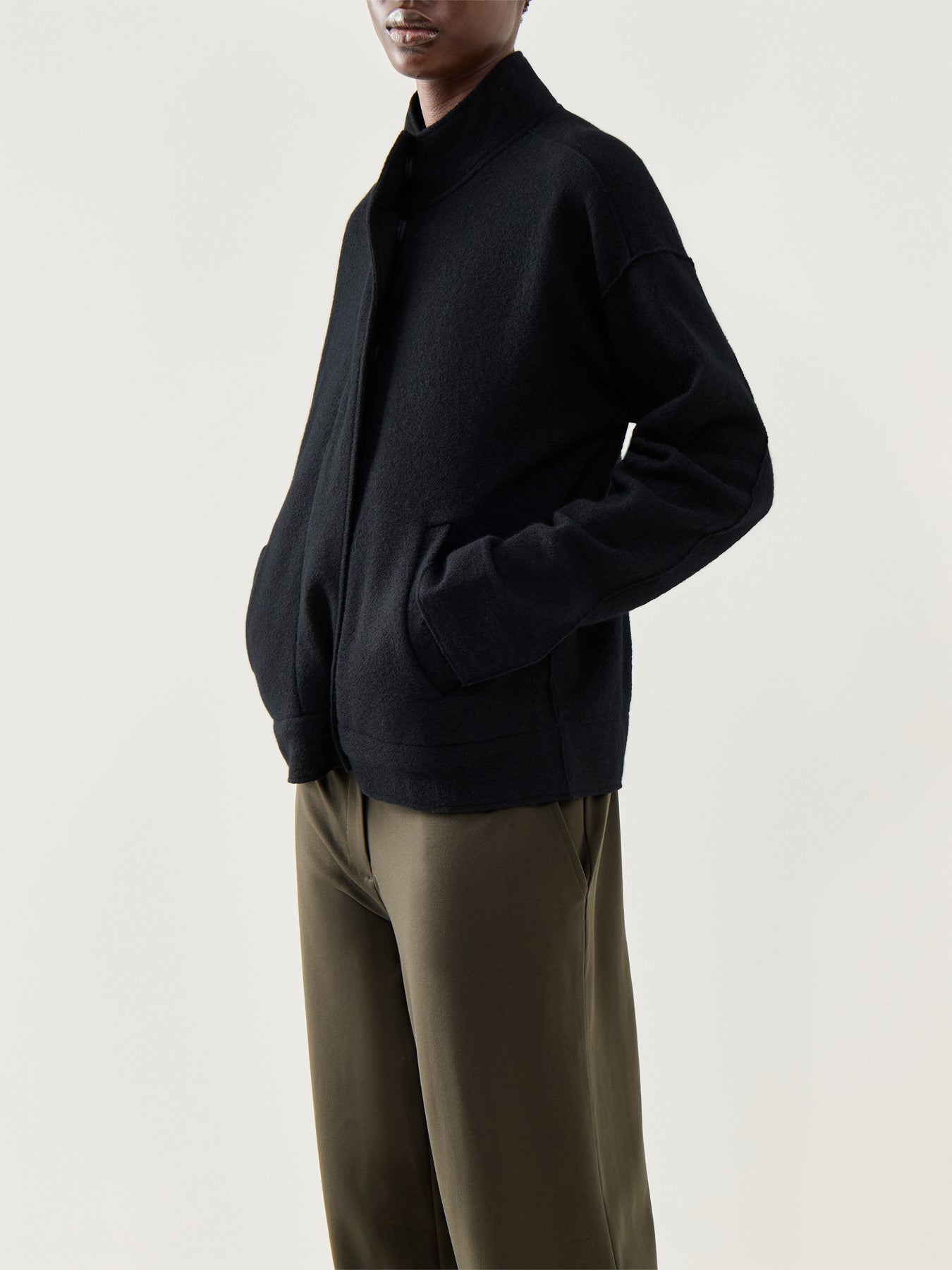 Stand Collar Jacket Pockets Black