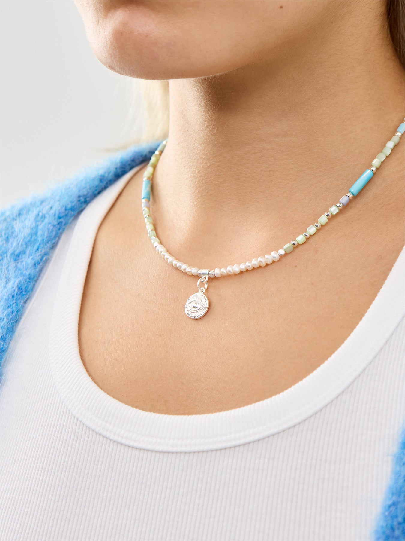 Sol White Evil Eye Necklace