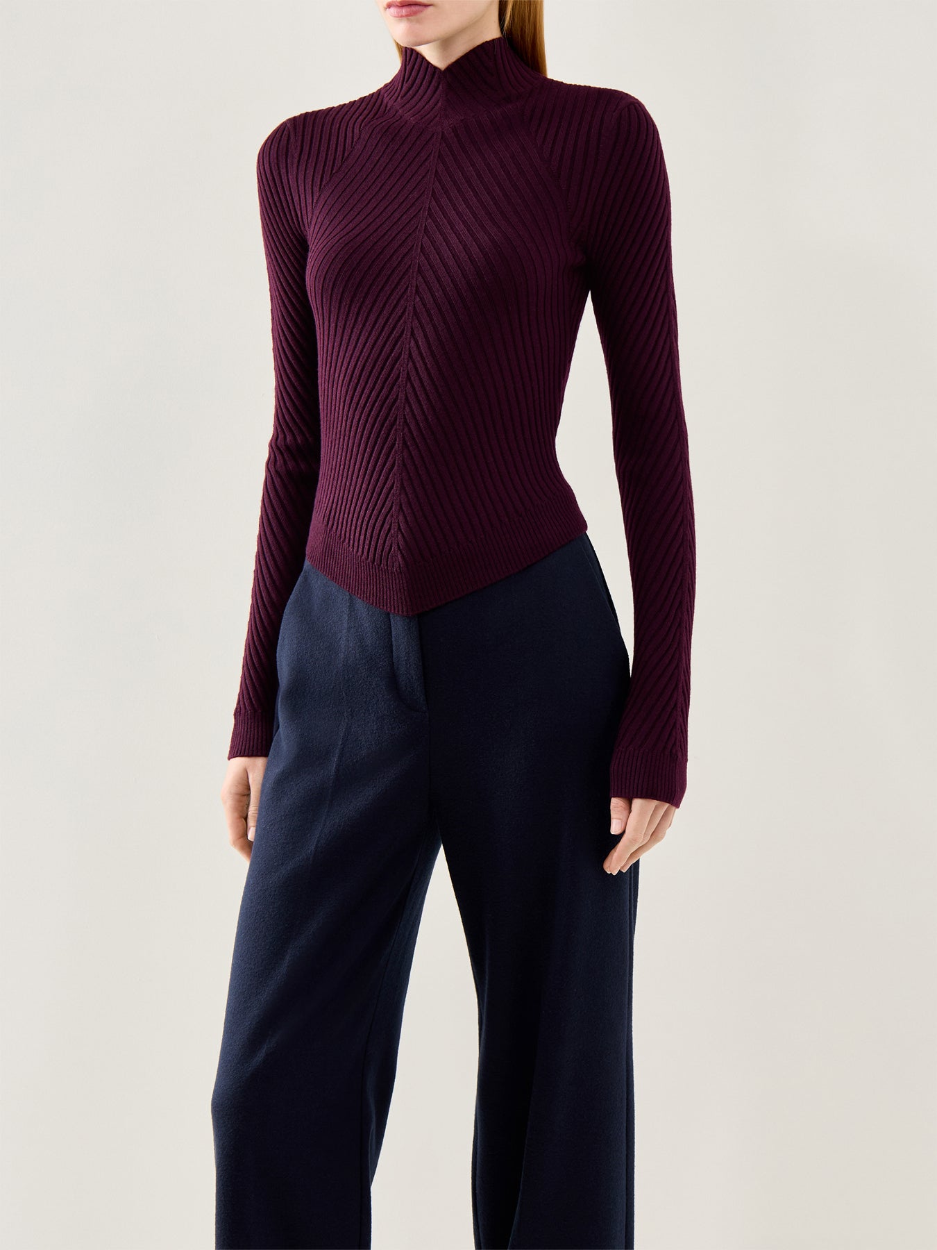 Ribbed Long Sleeve Polo Merlot