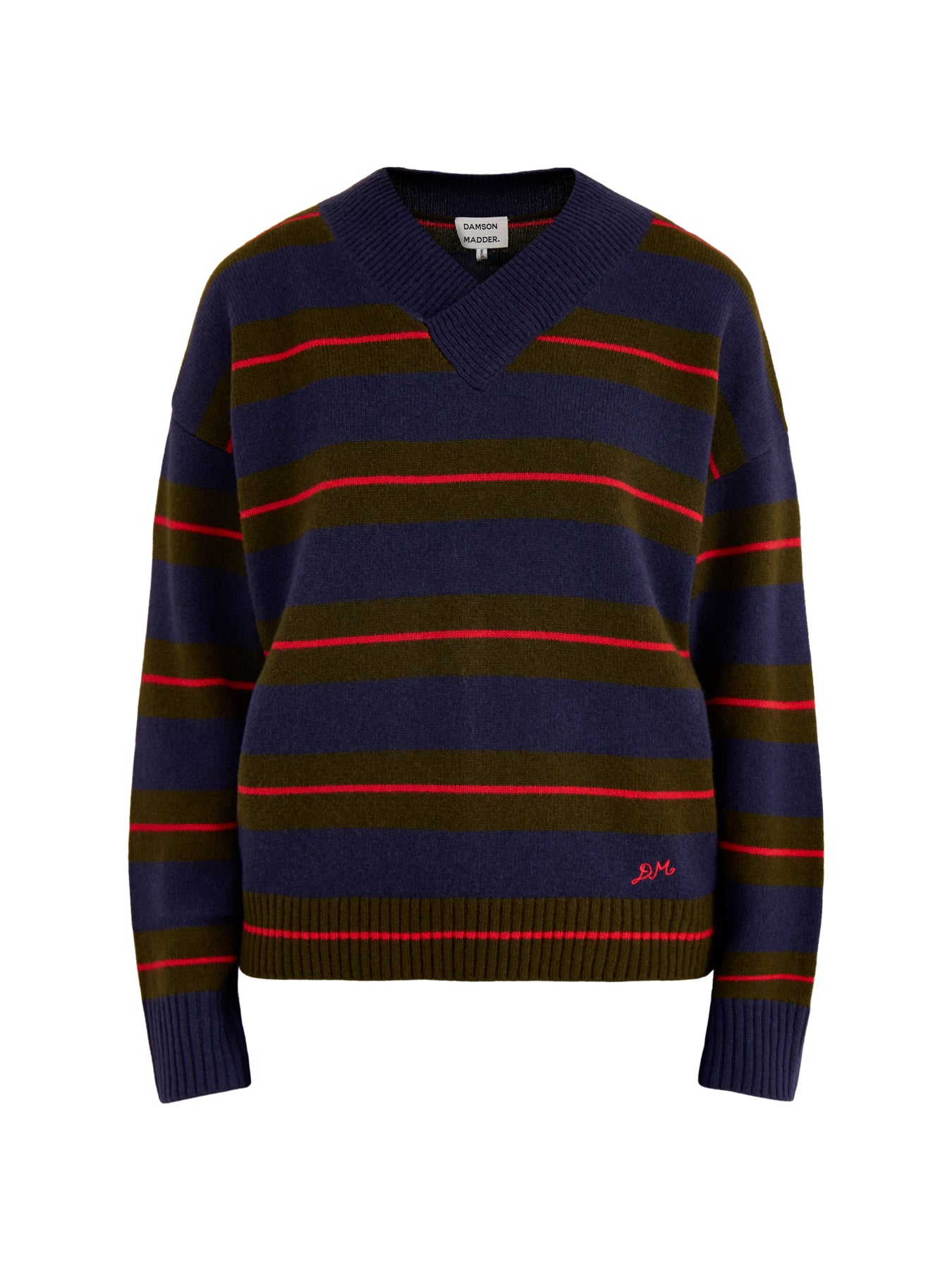 Odette V Neck Jumper Green Stripe