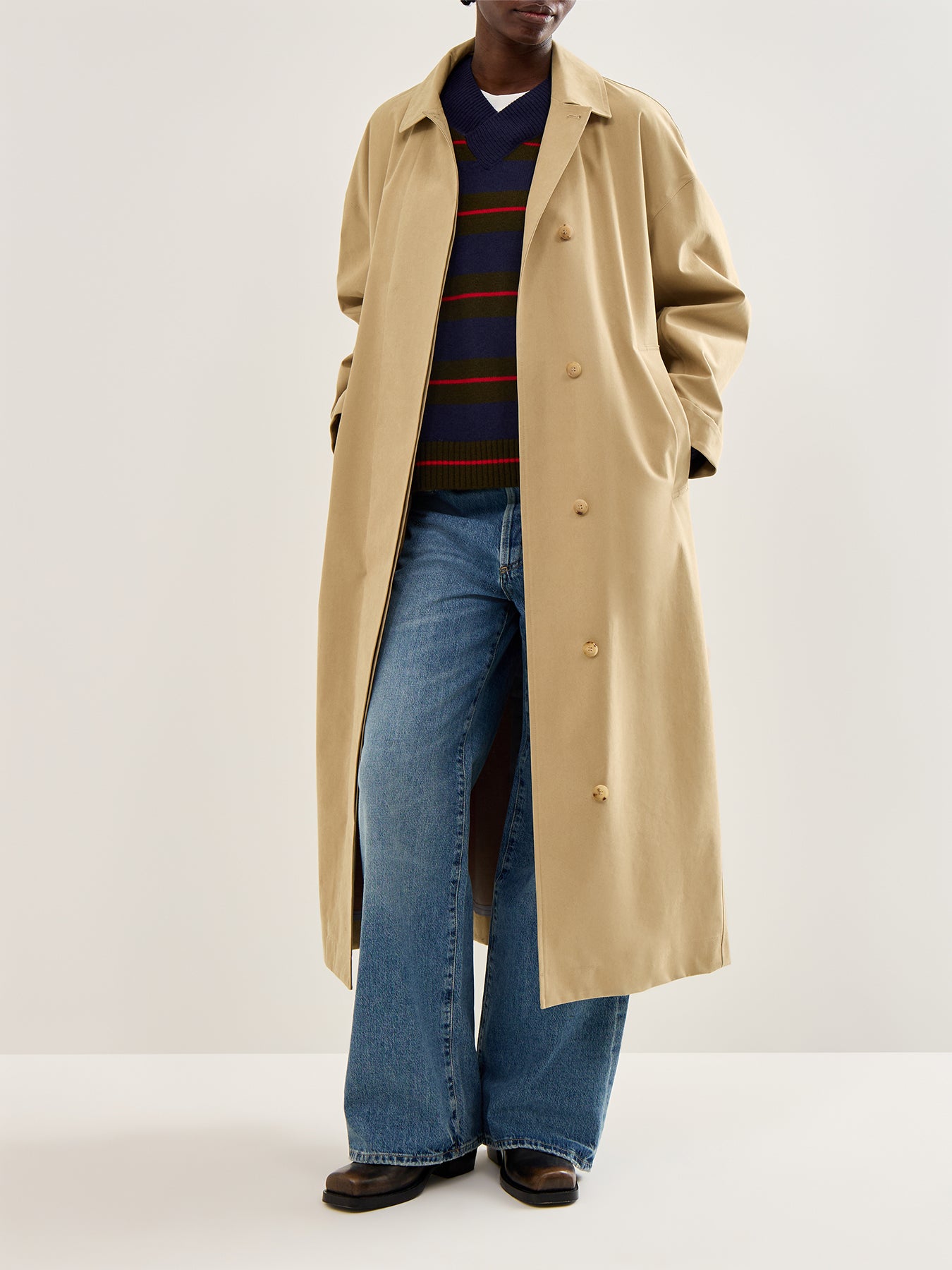 Odette V Neck Jumper Green Stripe