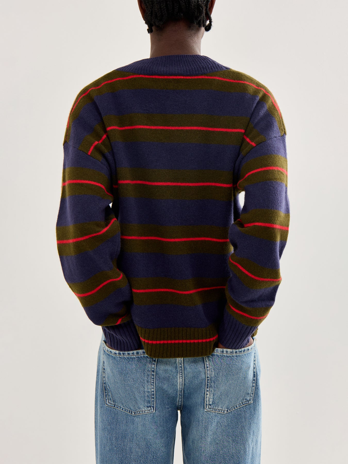 Odette V Neck Jumper Green Stripe