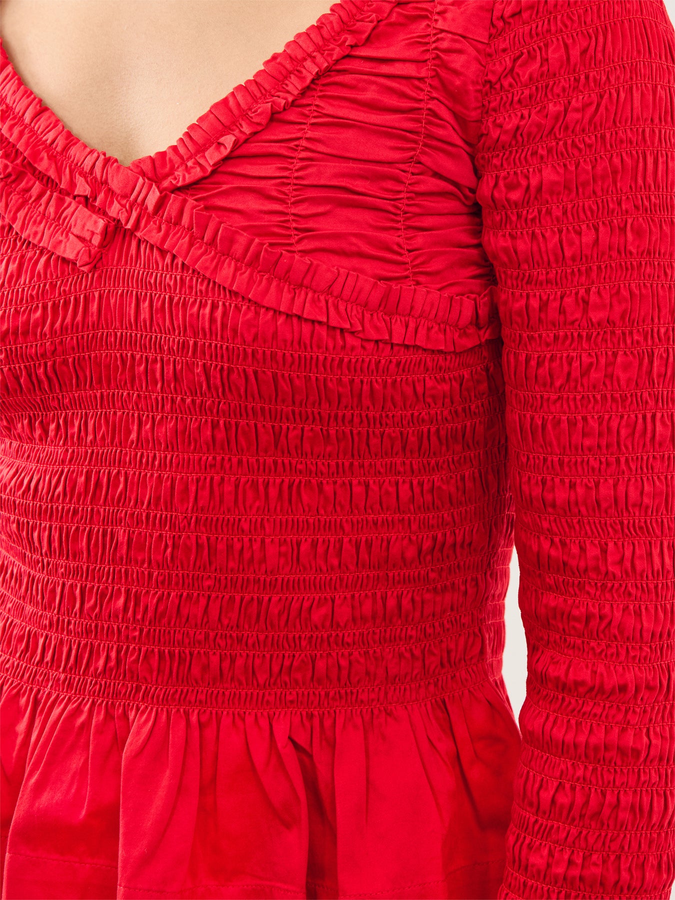 Suri Shirred Cotton Satin Blouse Red