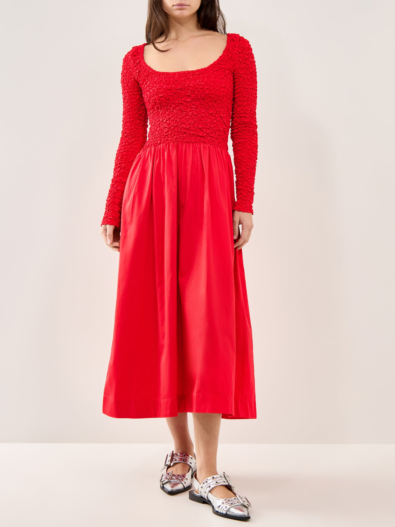 Malinda Super Smocked Midi Dress Red