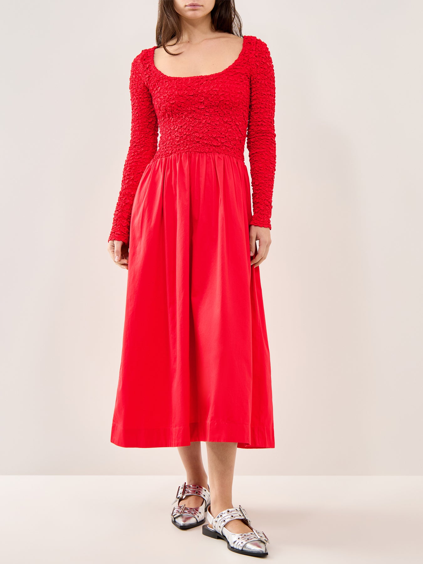 Malinda Super Smocked Midi Dress Red