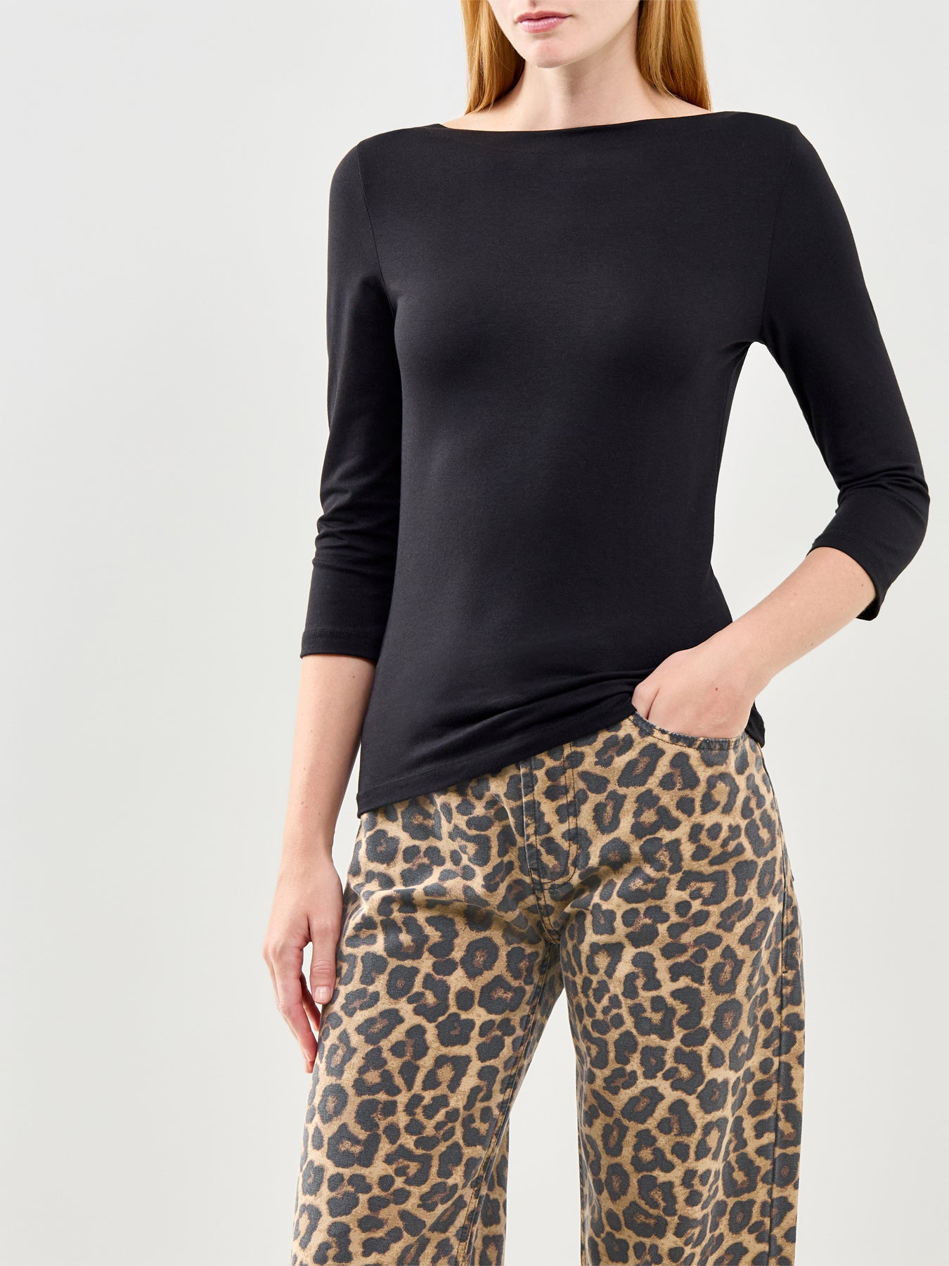 Panda Modal Three Quarter Sleeve Top Black