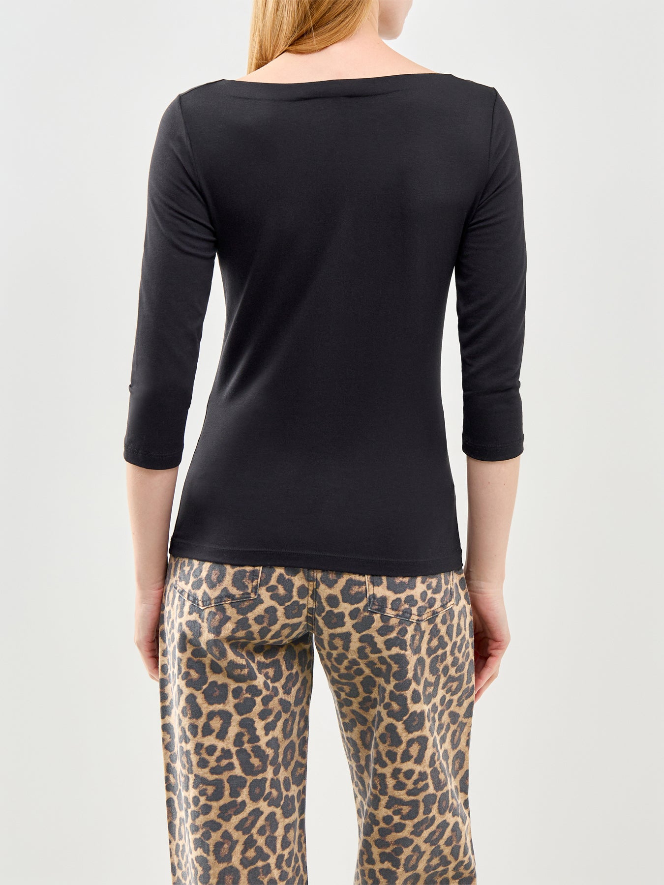 Panda Modal Three Quarter Sleeve Top Black