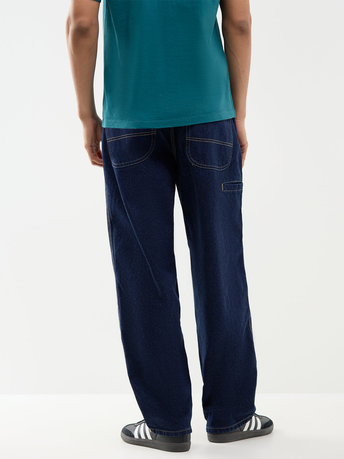 Baggy Tapered Cotton Work Jeans - Rinsed Blue
