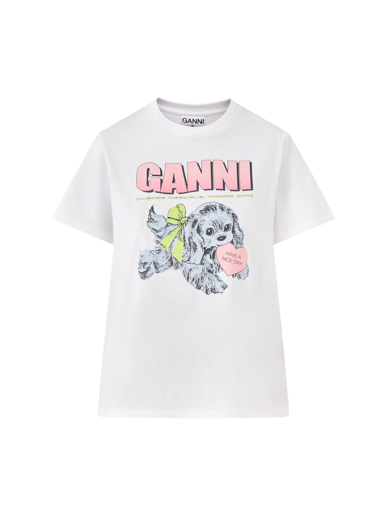 Basic Cotton Jersey Neon Puppy  T-Shirt White