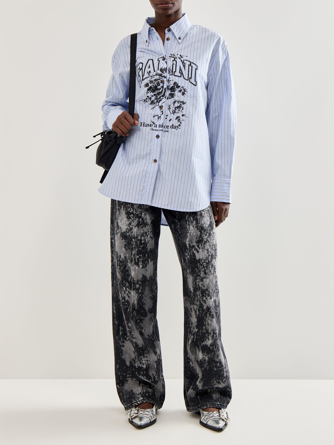 Stripe Oversized Cotton Shirt Purple