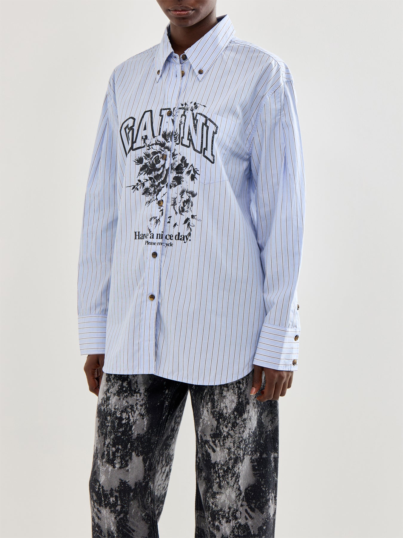 Stripe Oversized Cotton Shirt Purple