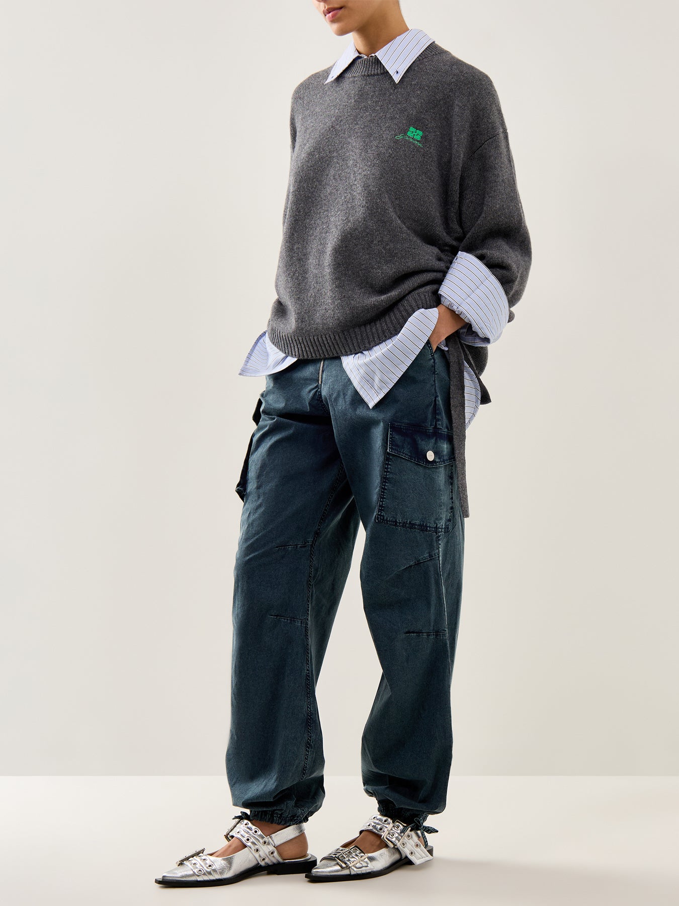 Washed Stretch Cotton Pants Sky Captain