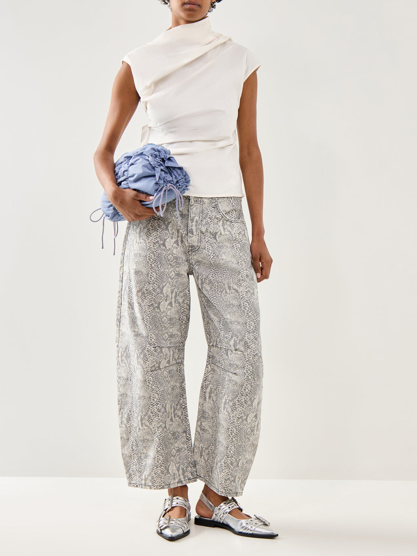 Stretch Cotton Ruched Top White