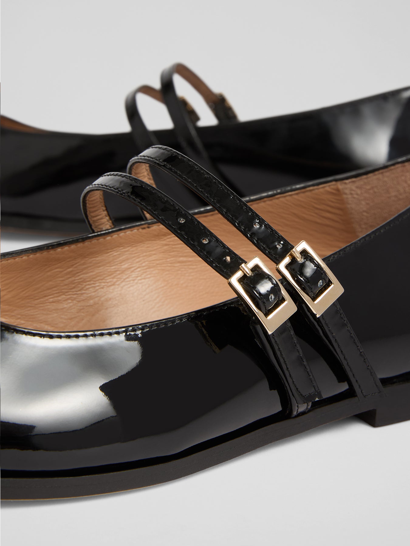Lulu Black Patent Strap Rand Flat Black