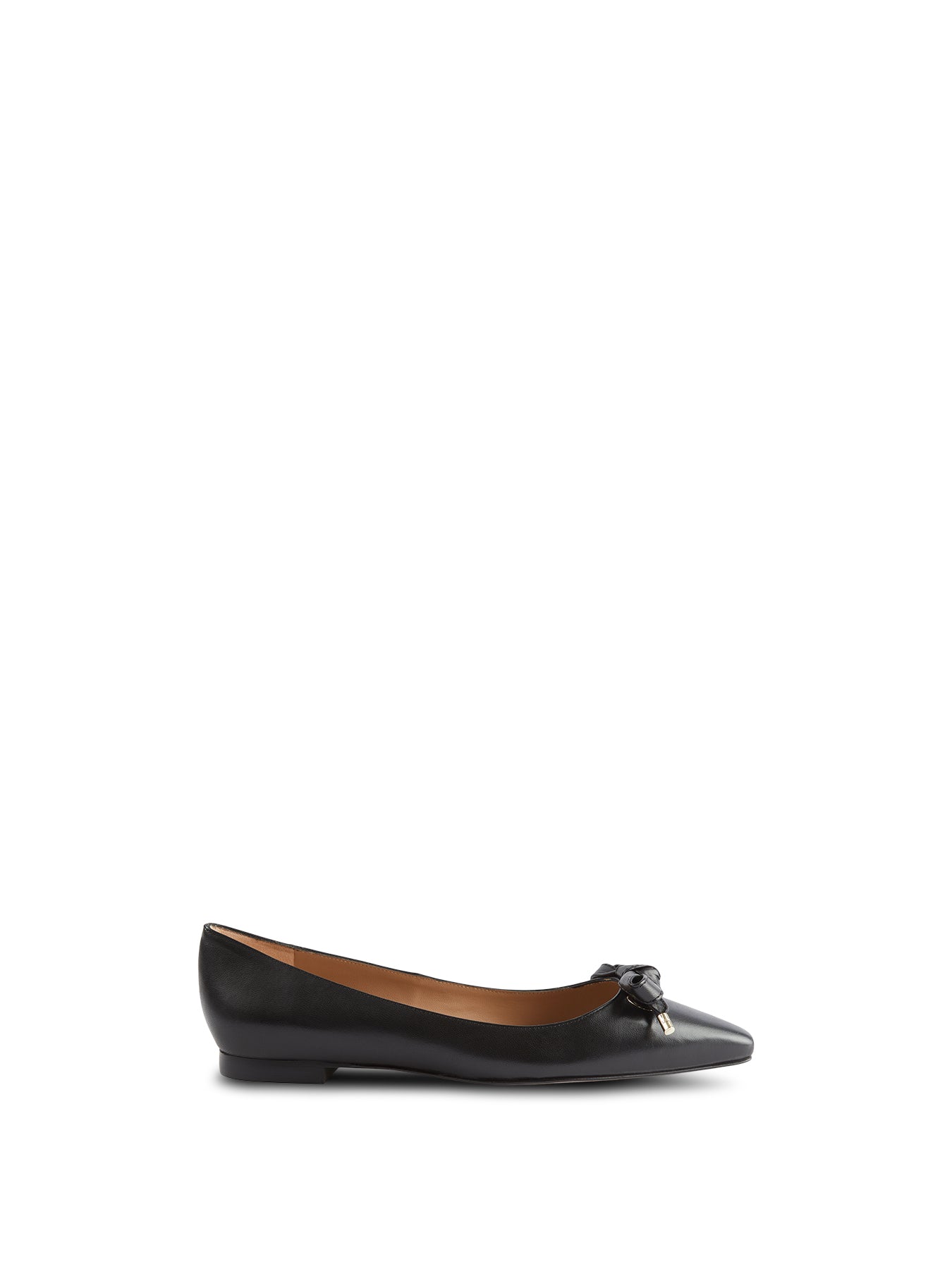 Black Mabel Black Nappa Leather Eyelet Bow Flat