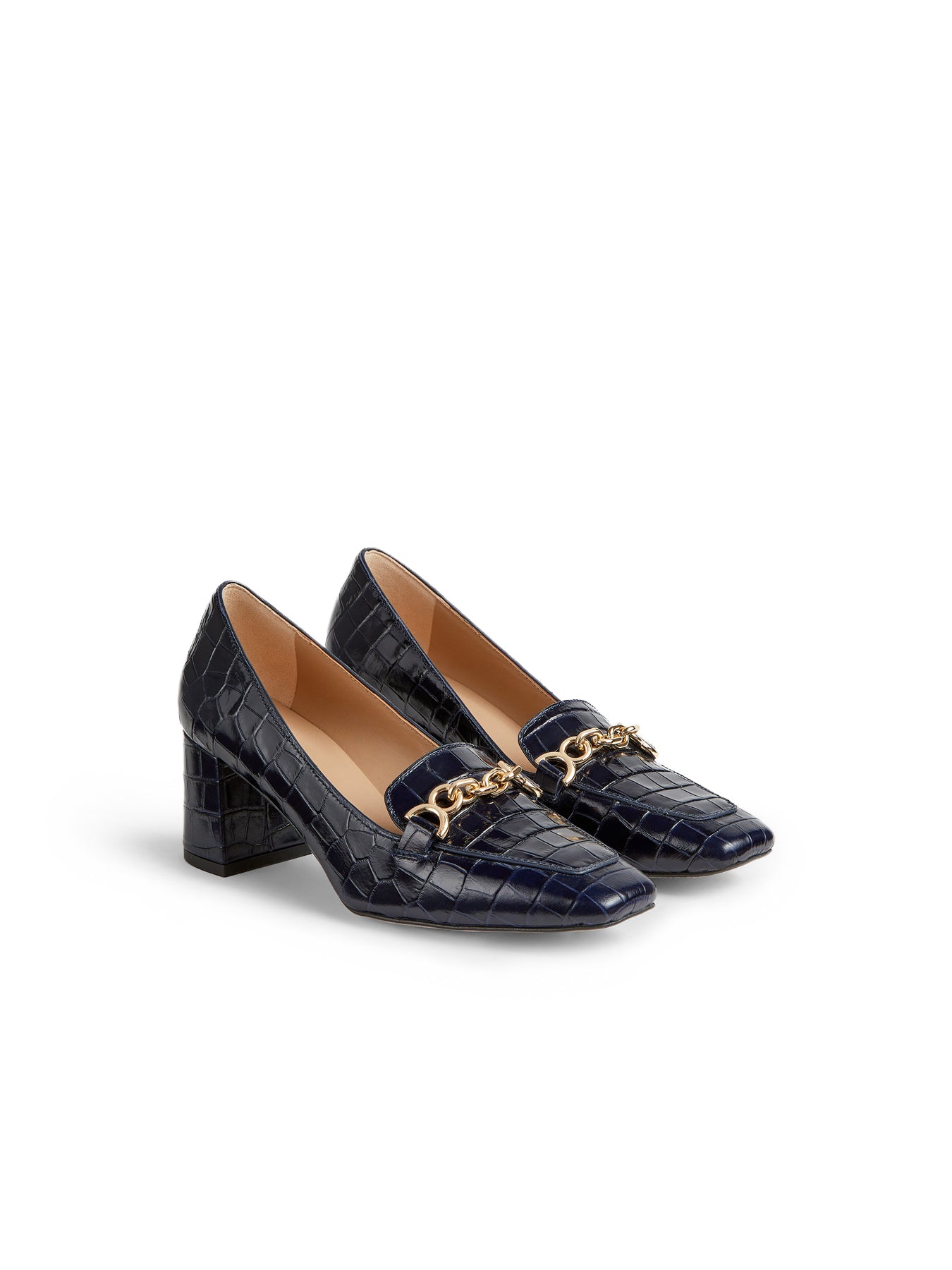 Blue Johanna Blue Croc Effect Trim Block Loafer