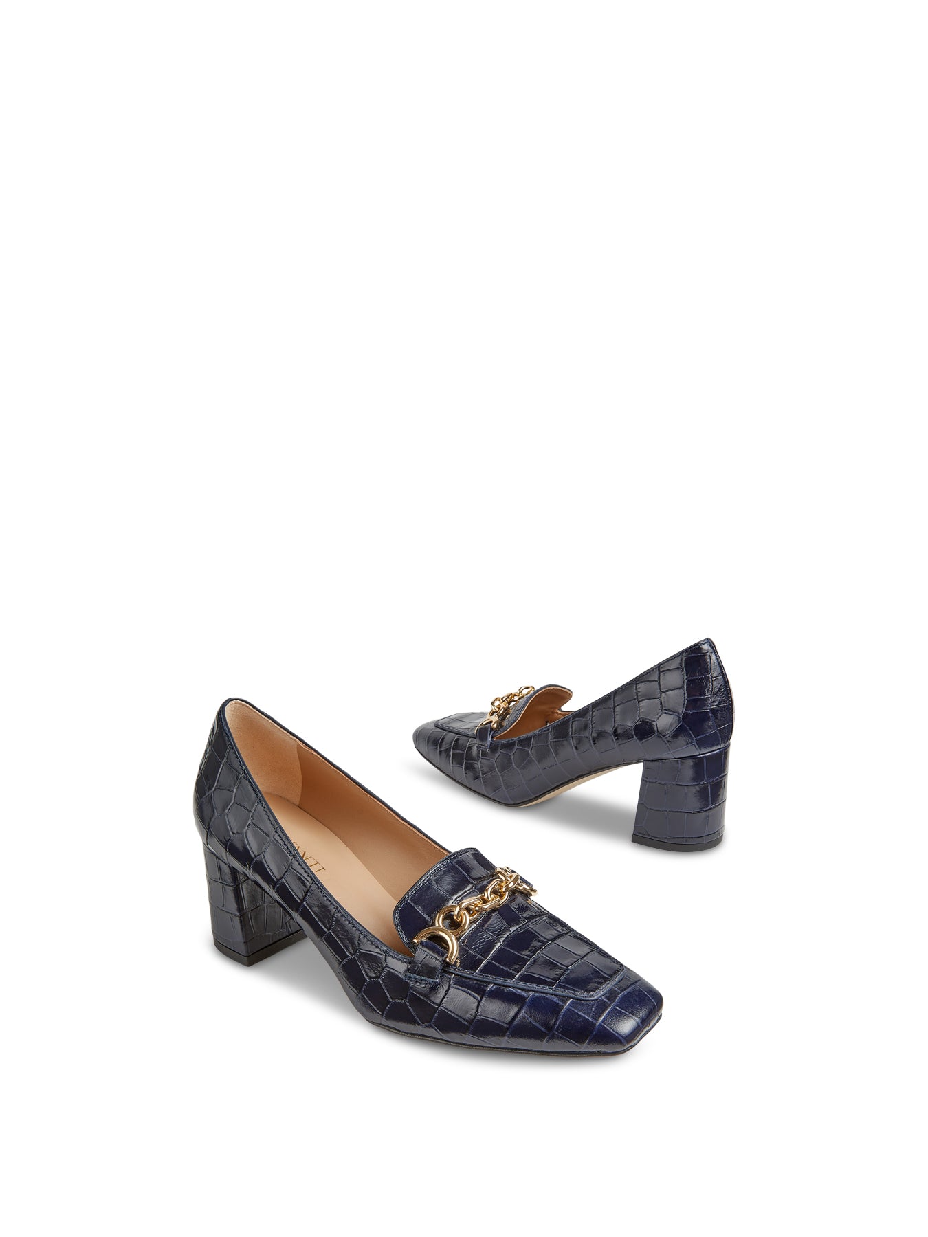 Blue Johanna Blue Croc Effect Trim Block Loafer