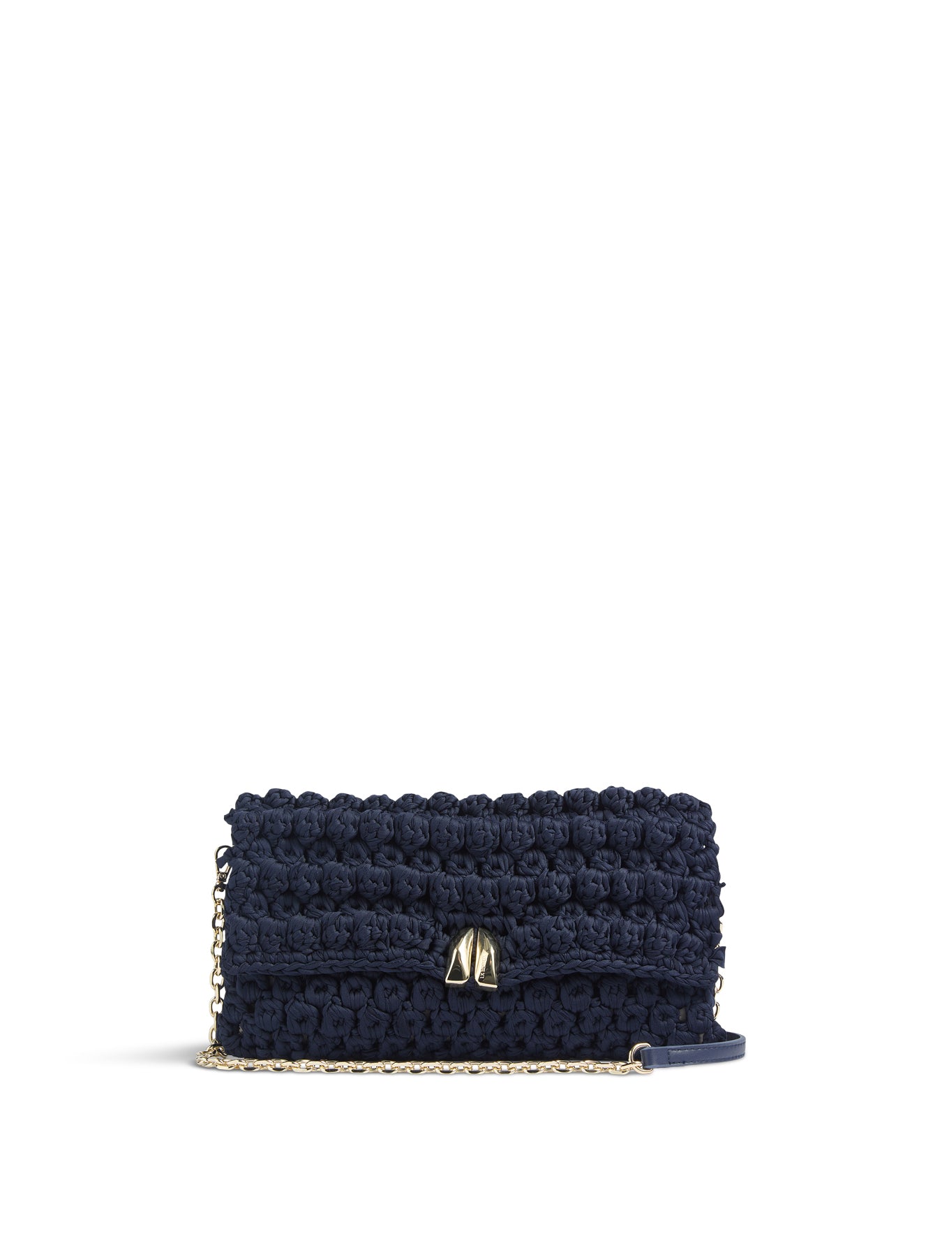 Blue Larna Navy Crochet Oloid Clutch Bag