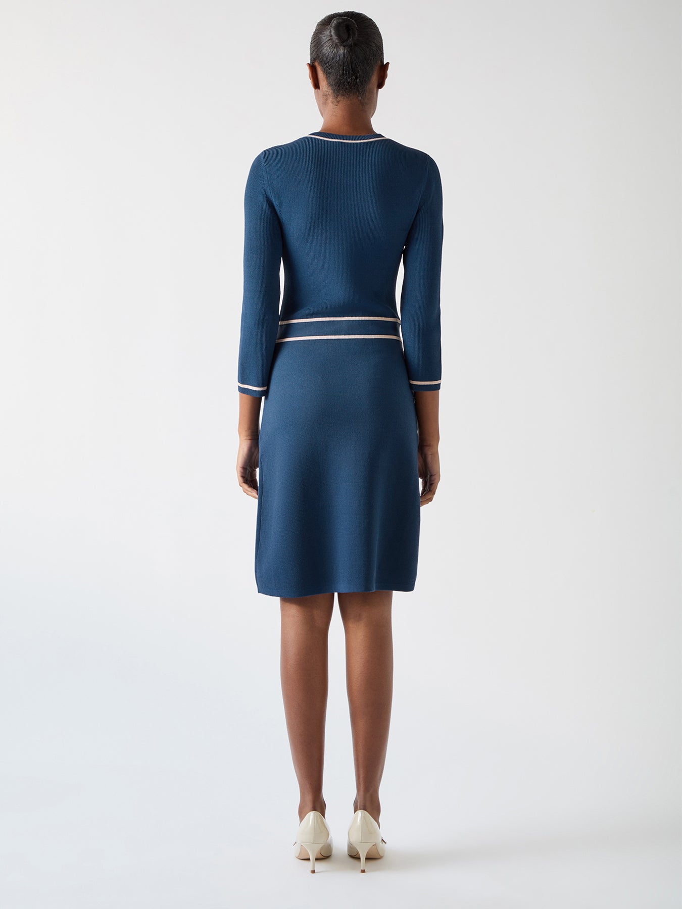 Ciara Viscose Blend Button Through Knit Dress Blue & Navy