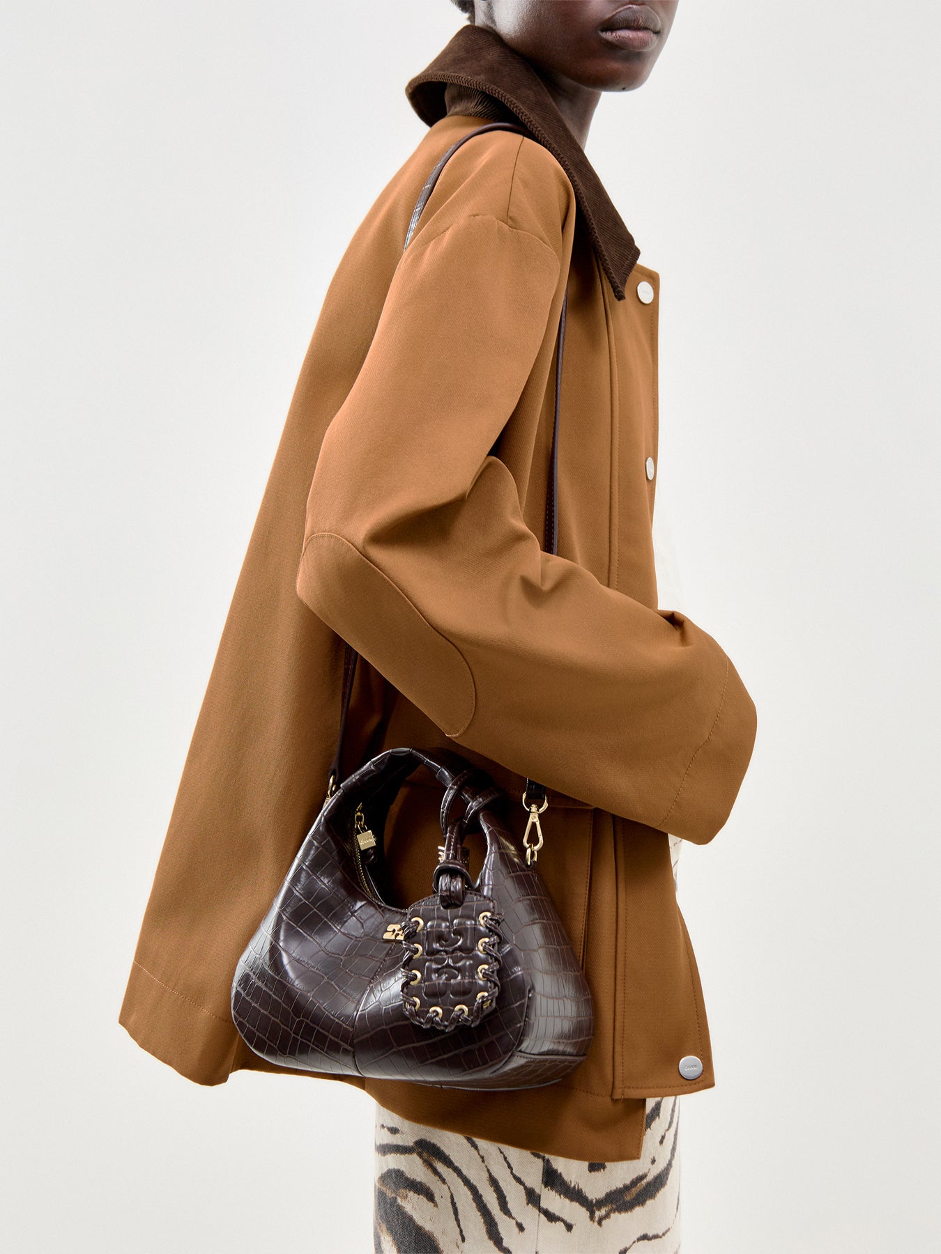 Mini Croco Hobo Bag Brown