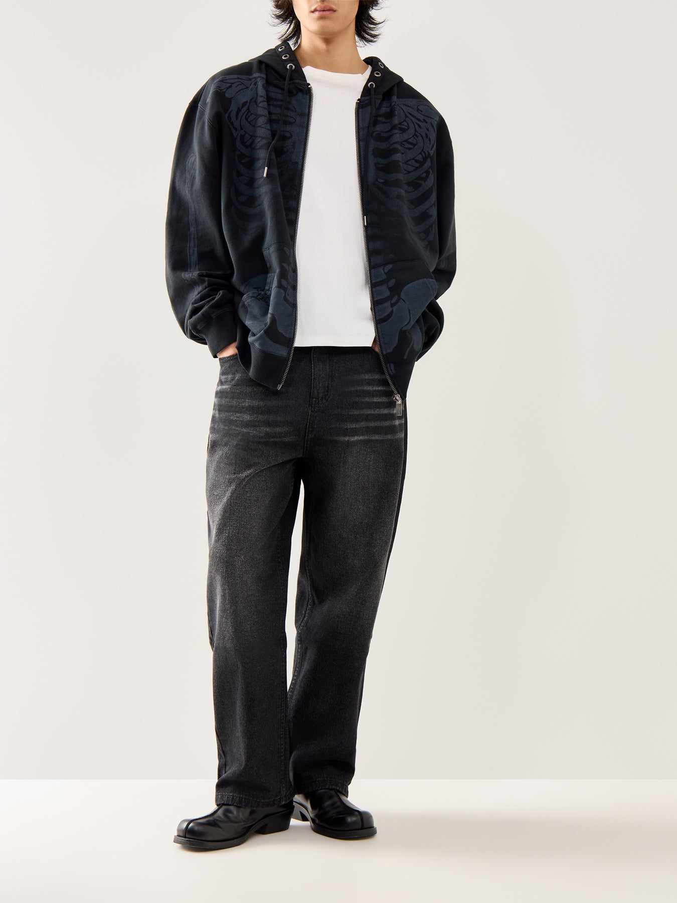 Mens Skeleton In Acid Zip Thru Hoodie