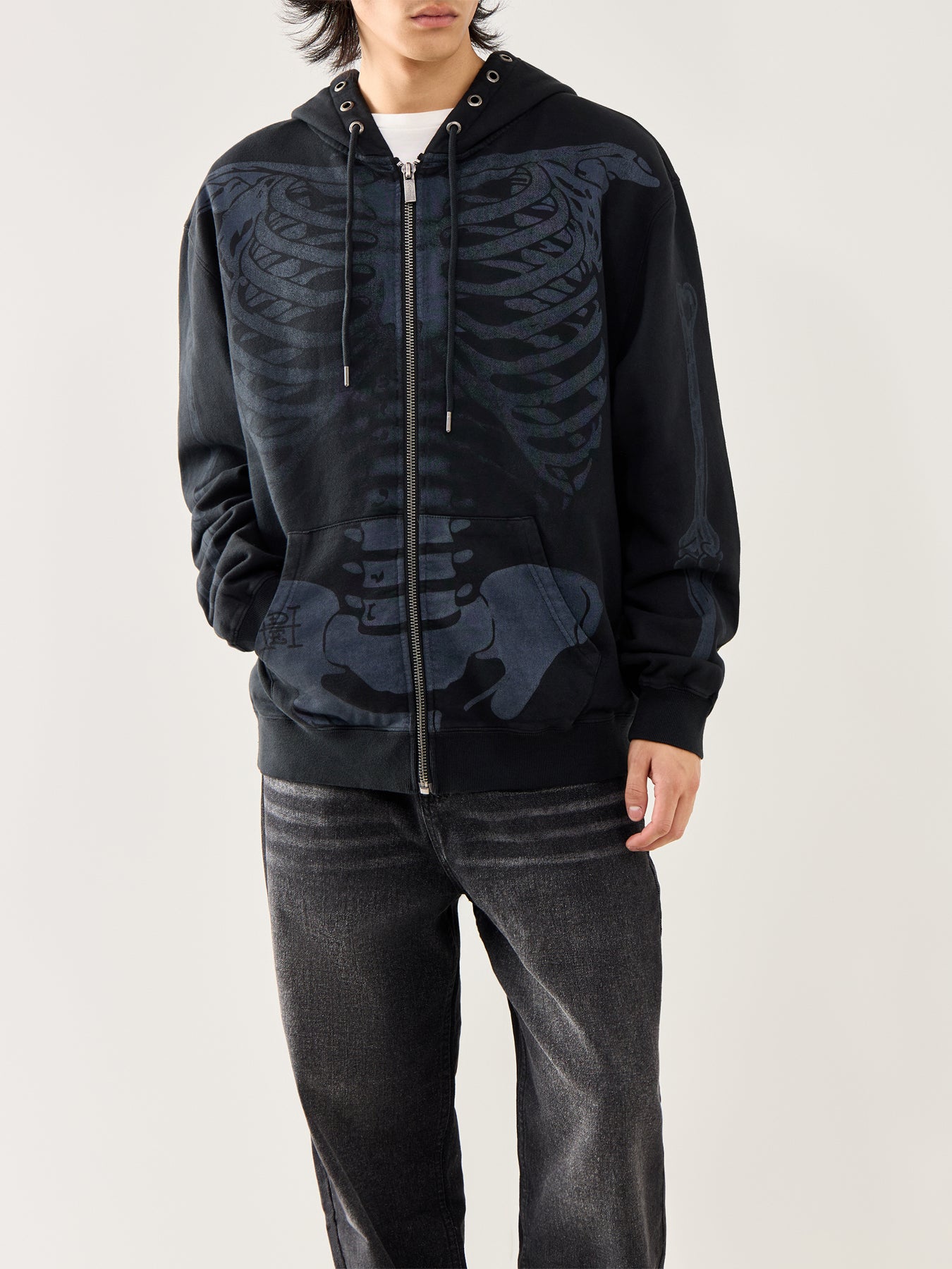 Mens Skeleton In Acid Zip Thru Hoodie