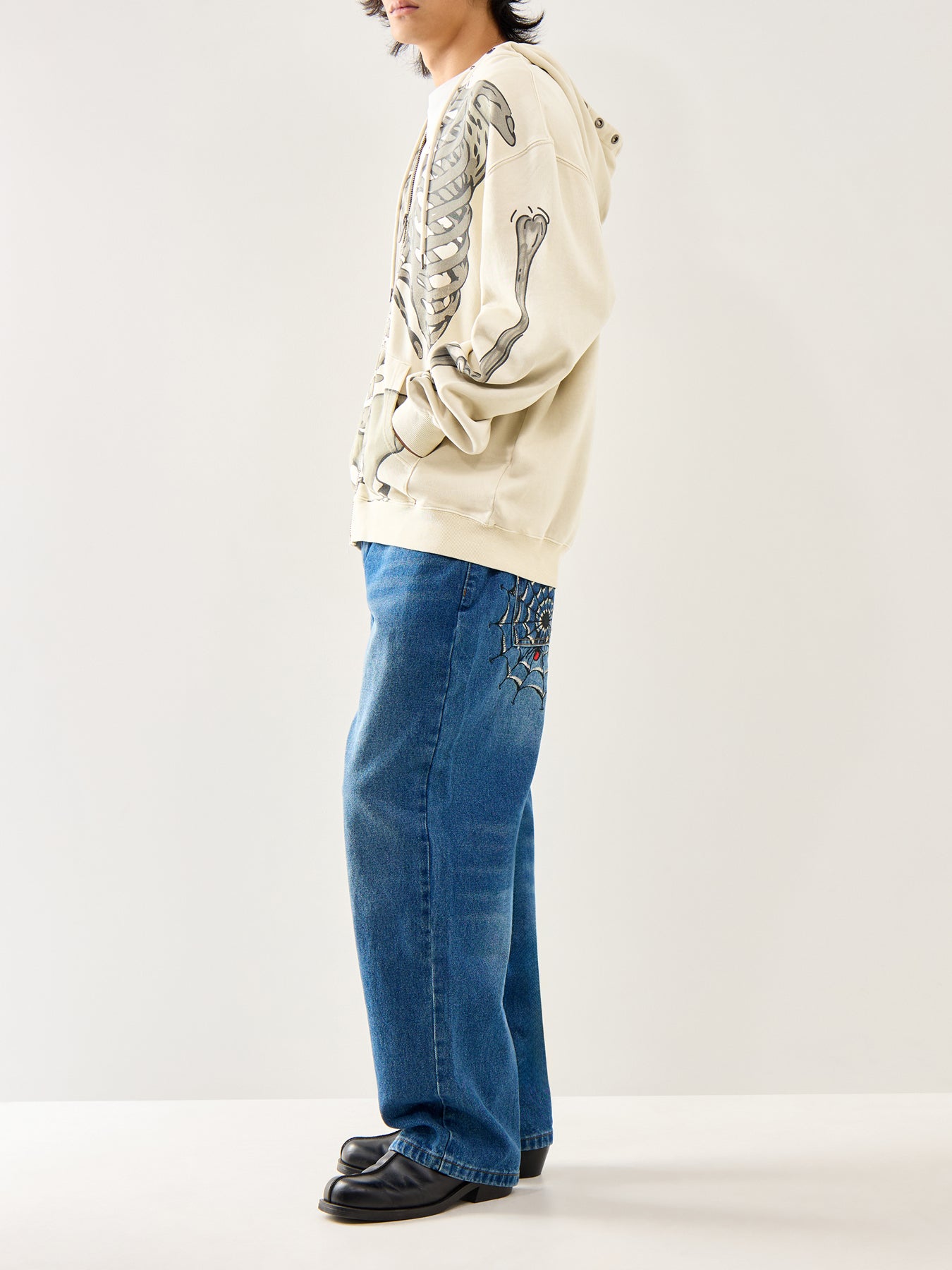 Skeleton Acid Zip Hoodie Ecru