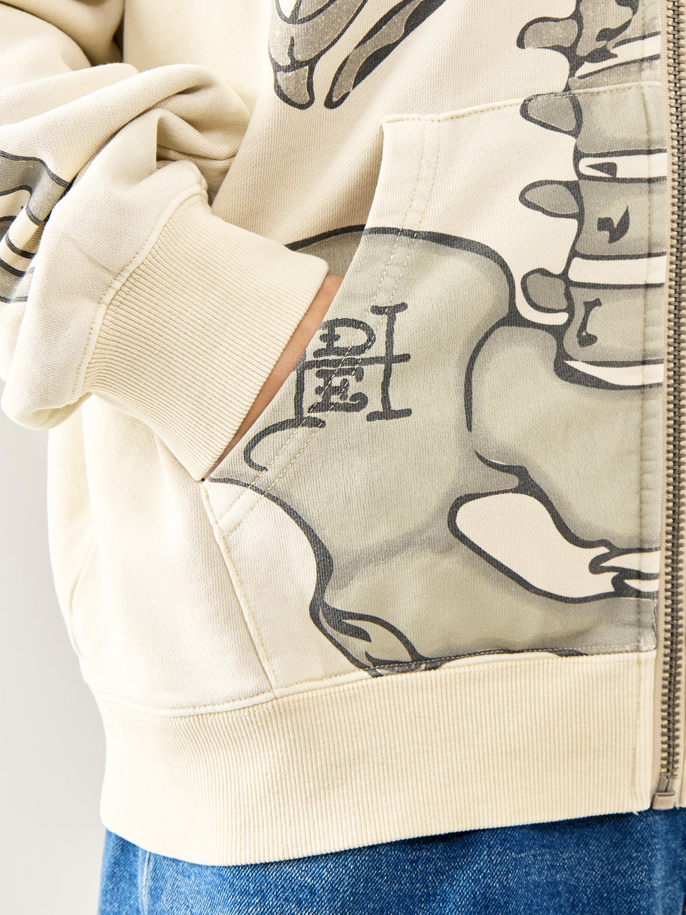 Skeleton Acid Zip Hoodie Ecru